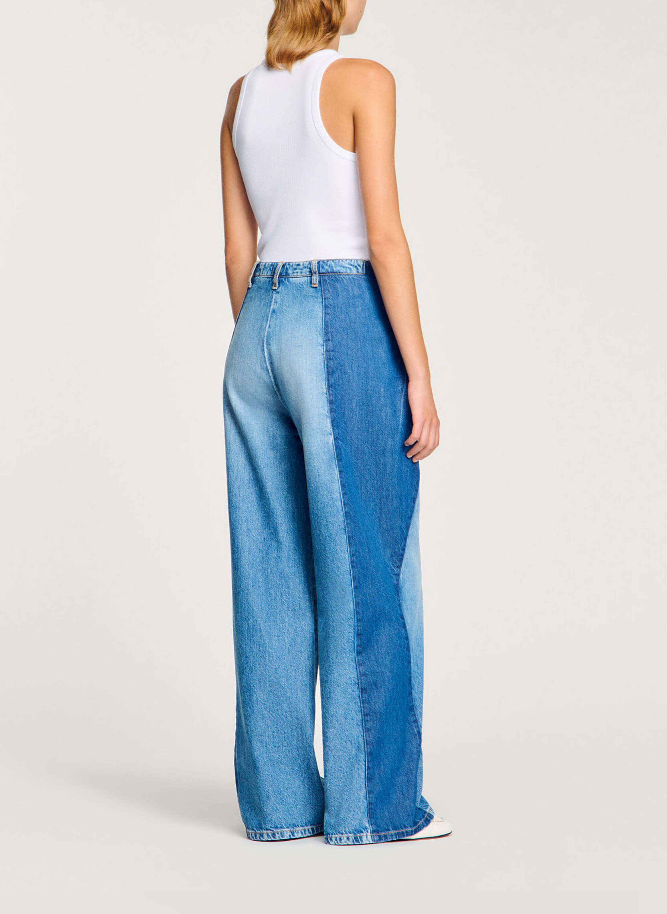 Jean large à empiècements en coton SANDRO Bleu