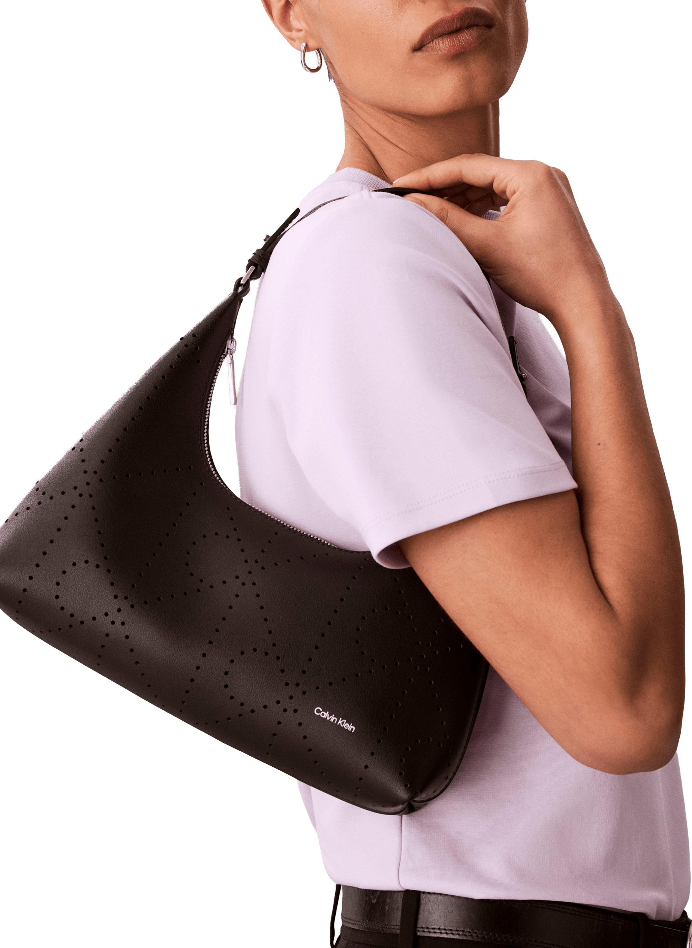 Sac épaule perforation logo en cuir CALVIN KLEIN Black