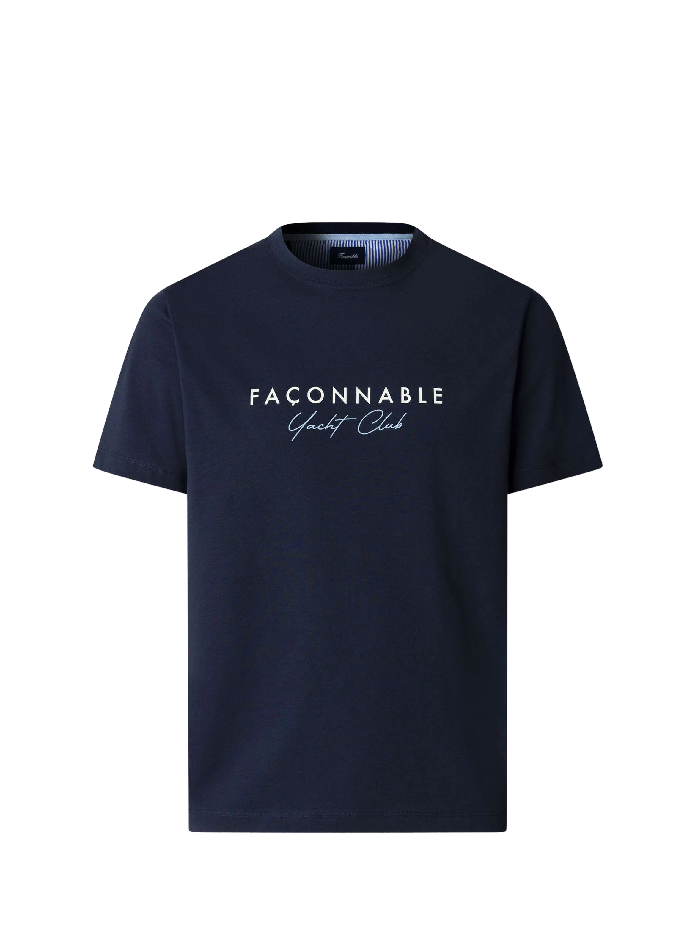 Round neck cotton brand t-shirt FACONNABLE Blue