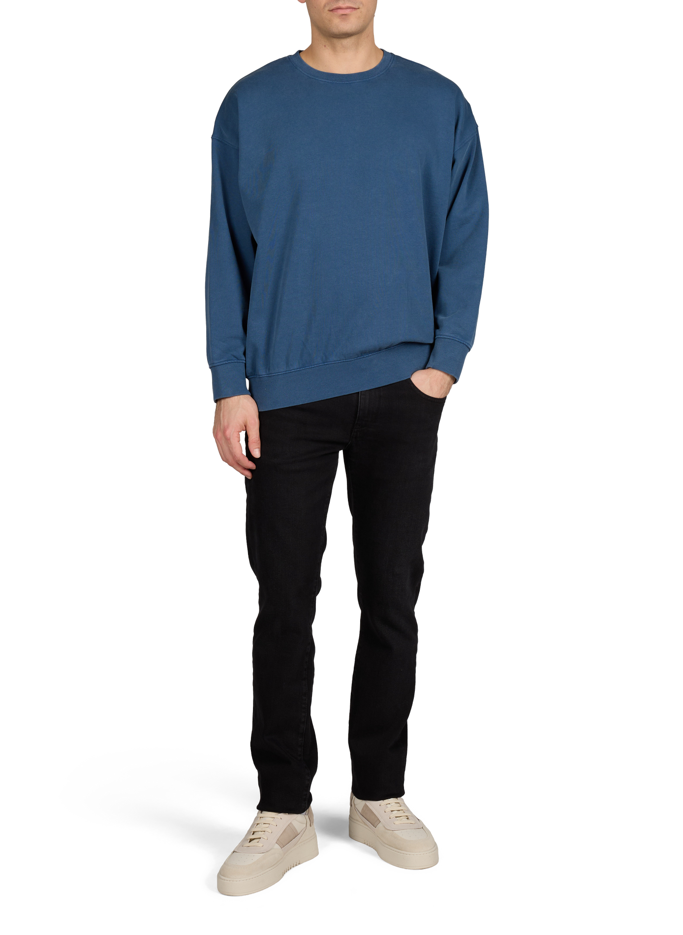 Oversized printed sweater with mixed cotton back TIMBERLAND Blue