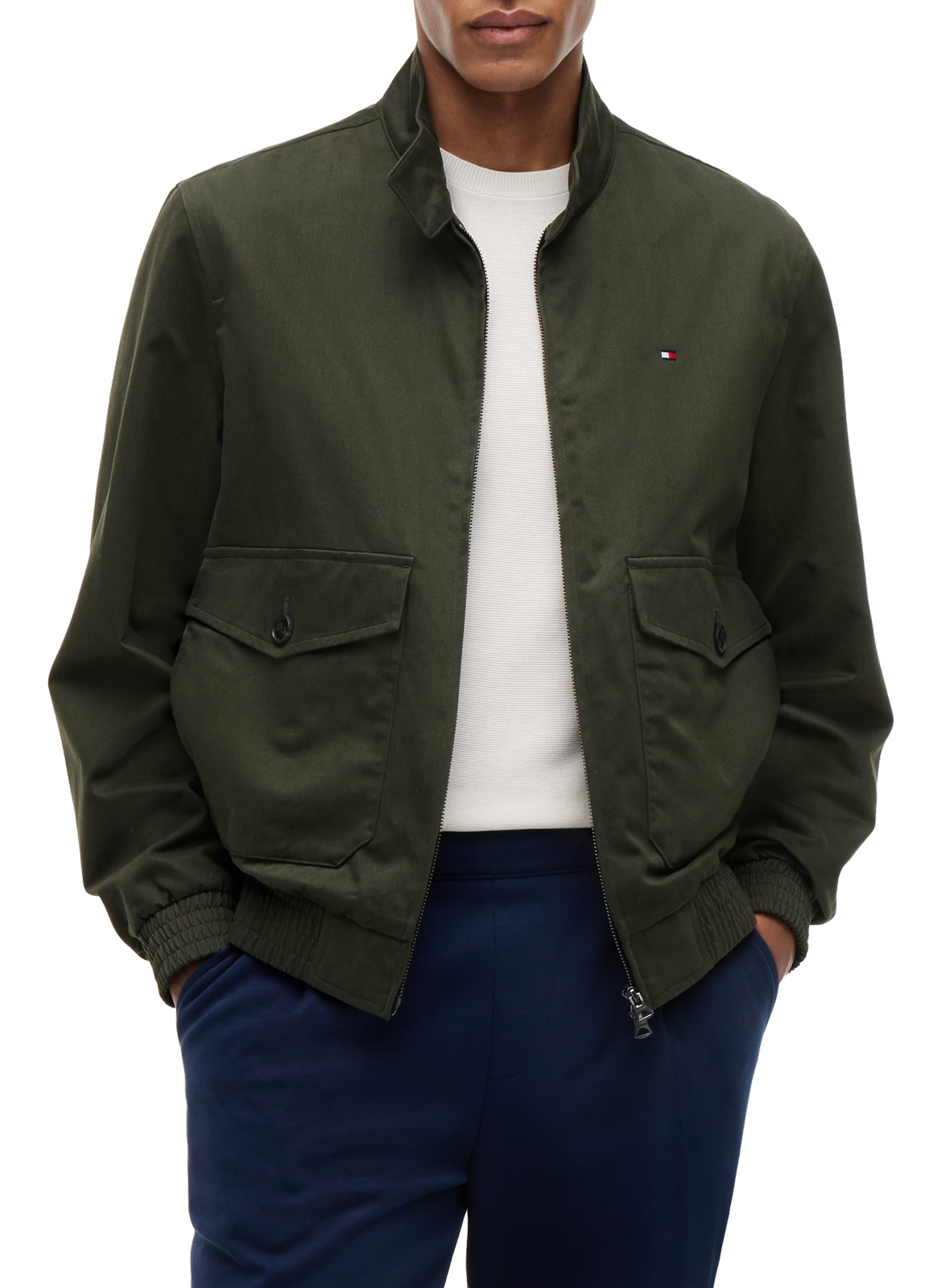 Harrington zip-up jacket with logo patch in blended cotton TOMMY HILFIGER Green