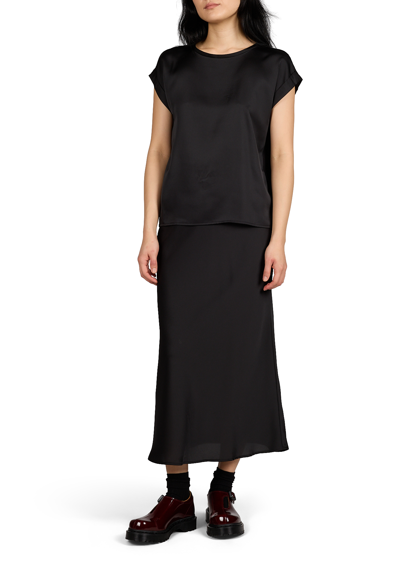 Flowy satin solid color t-shirt VILA Black