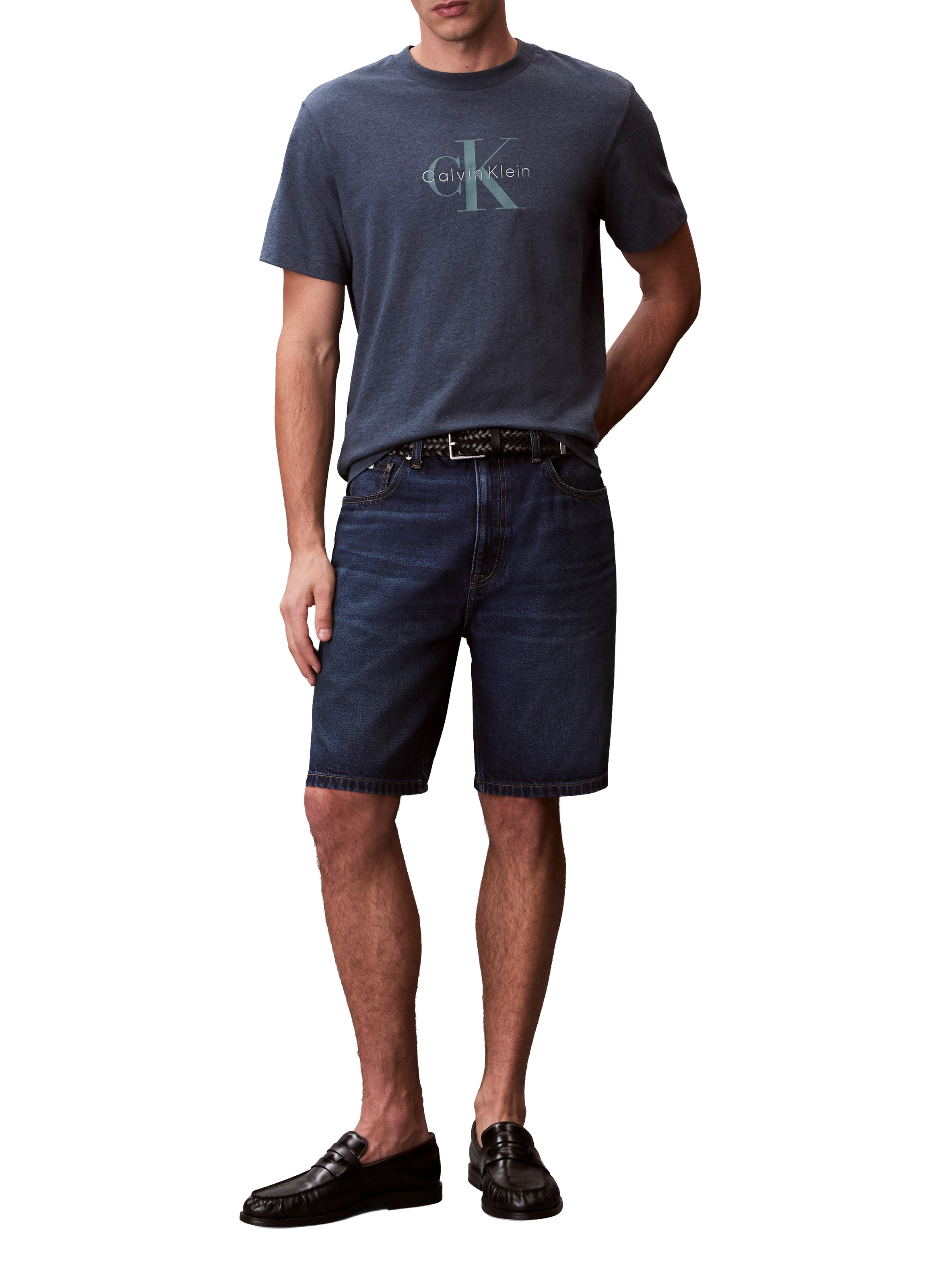 Bermuda droit en denim de coton CALVIN KLEIN Bleu