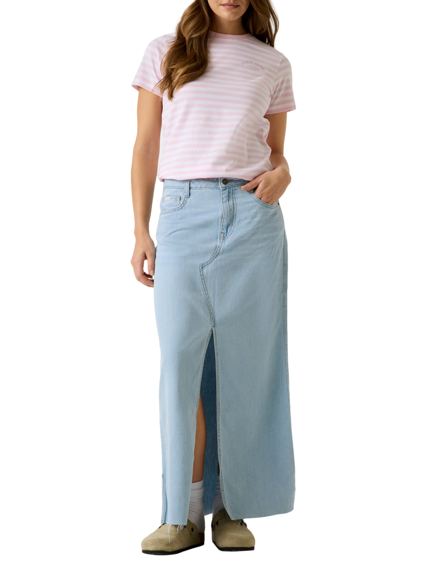 Denim cotton blend skirt GUESS Blue