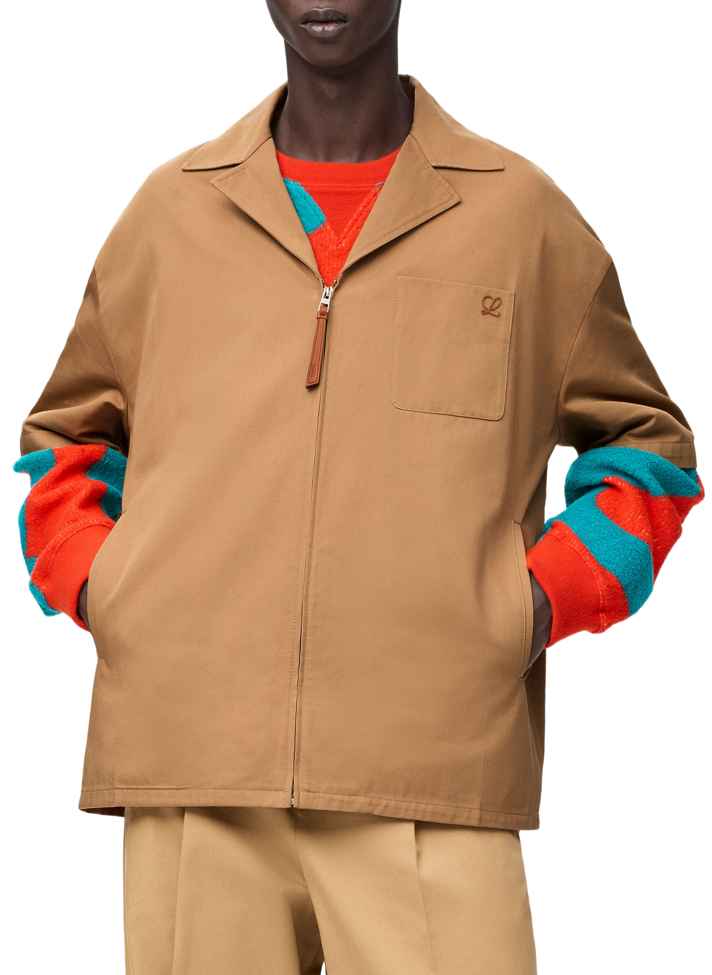 Chemise manches courtes en garbadine coton LOEWE Beige