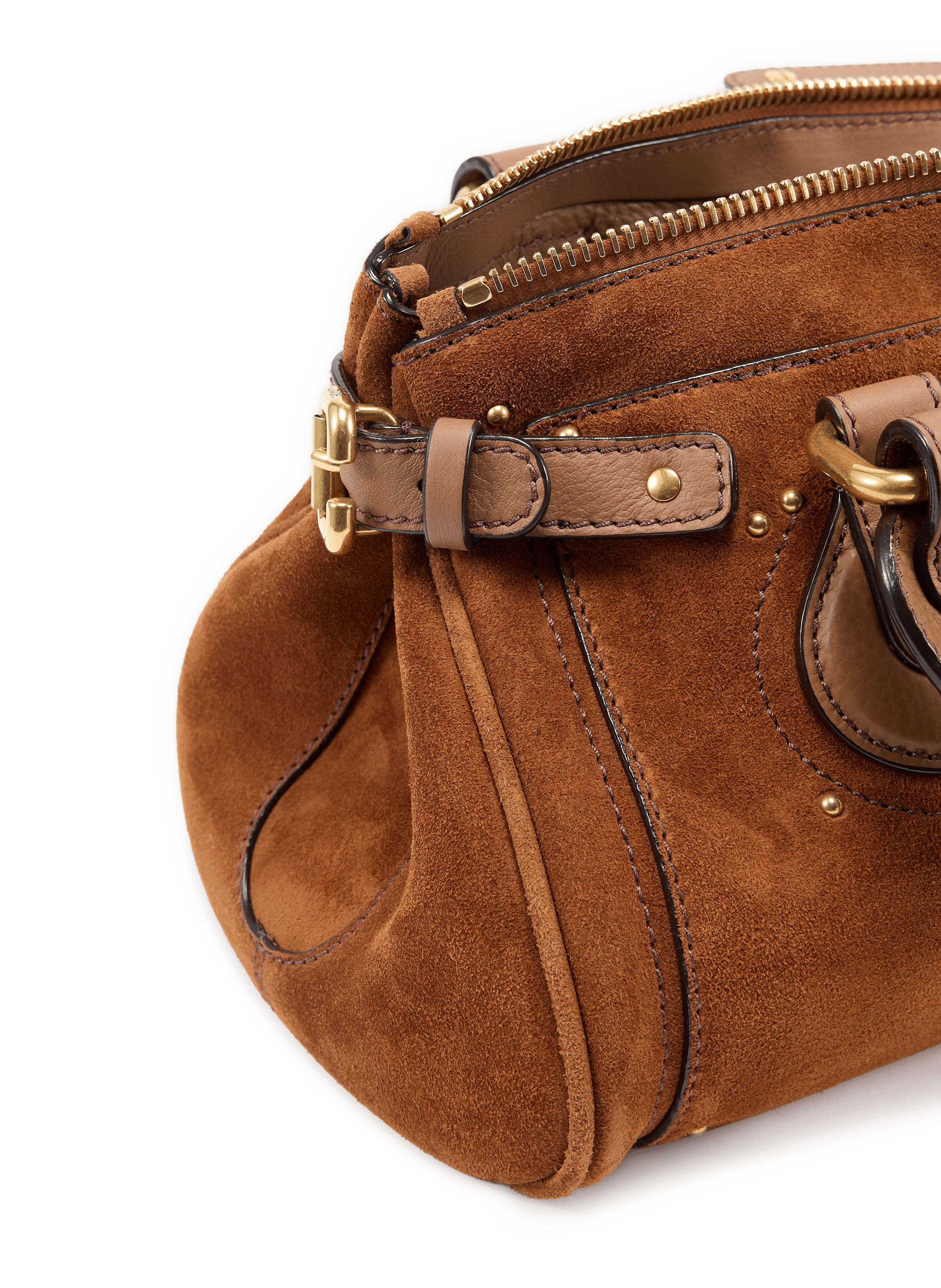 Sac épaule Paddington en cuir de veau daim CHLOÉ Marron
