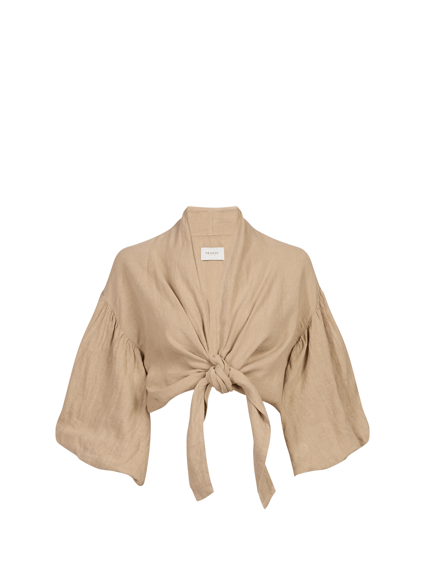 Top manches bouffantes à nouer en lin MR MOOD Beige