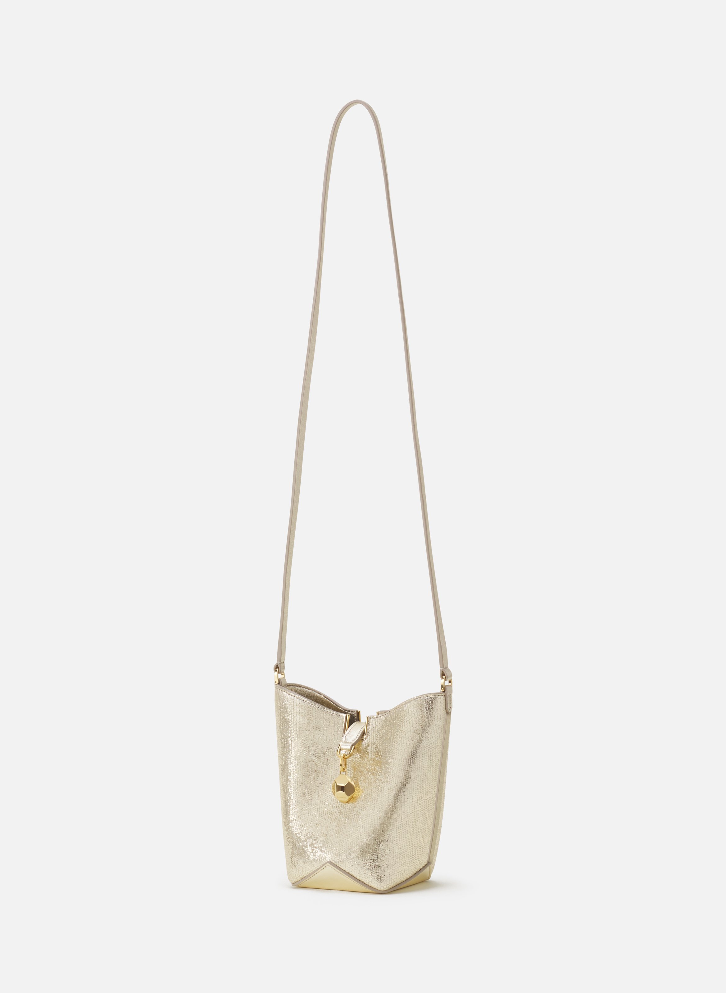Sac seau nano catch by lanvin en cuir métallisé craquelé LANVIN Argent
