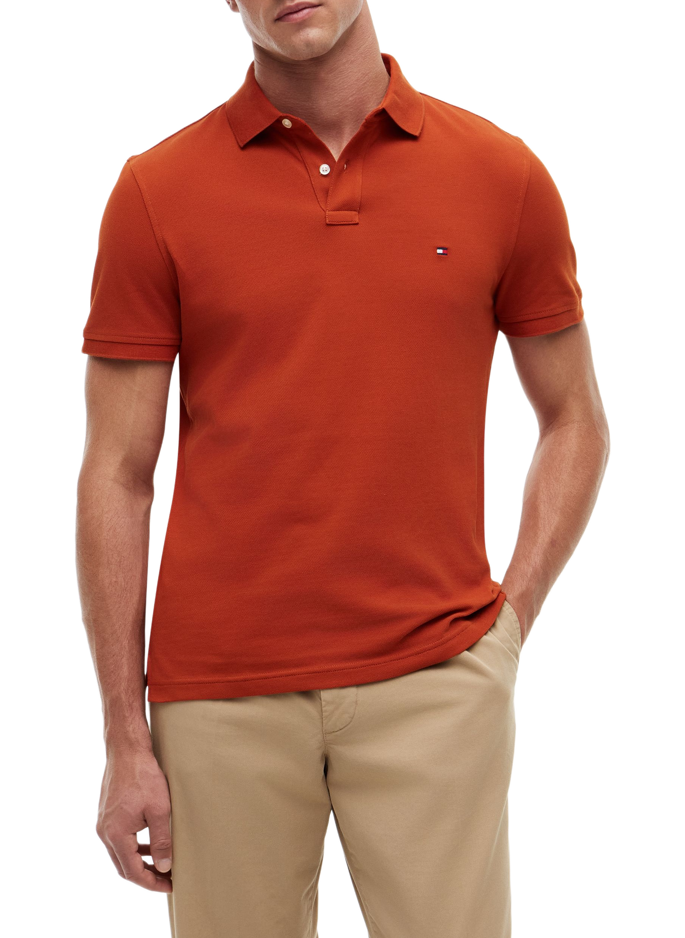 Organic cotton piqué polo shirt TOMMY HILFIGER Brown