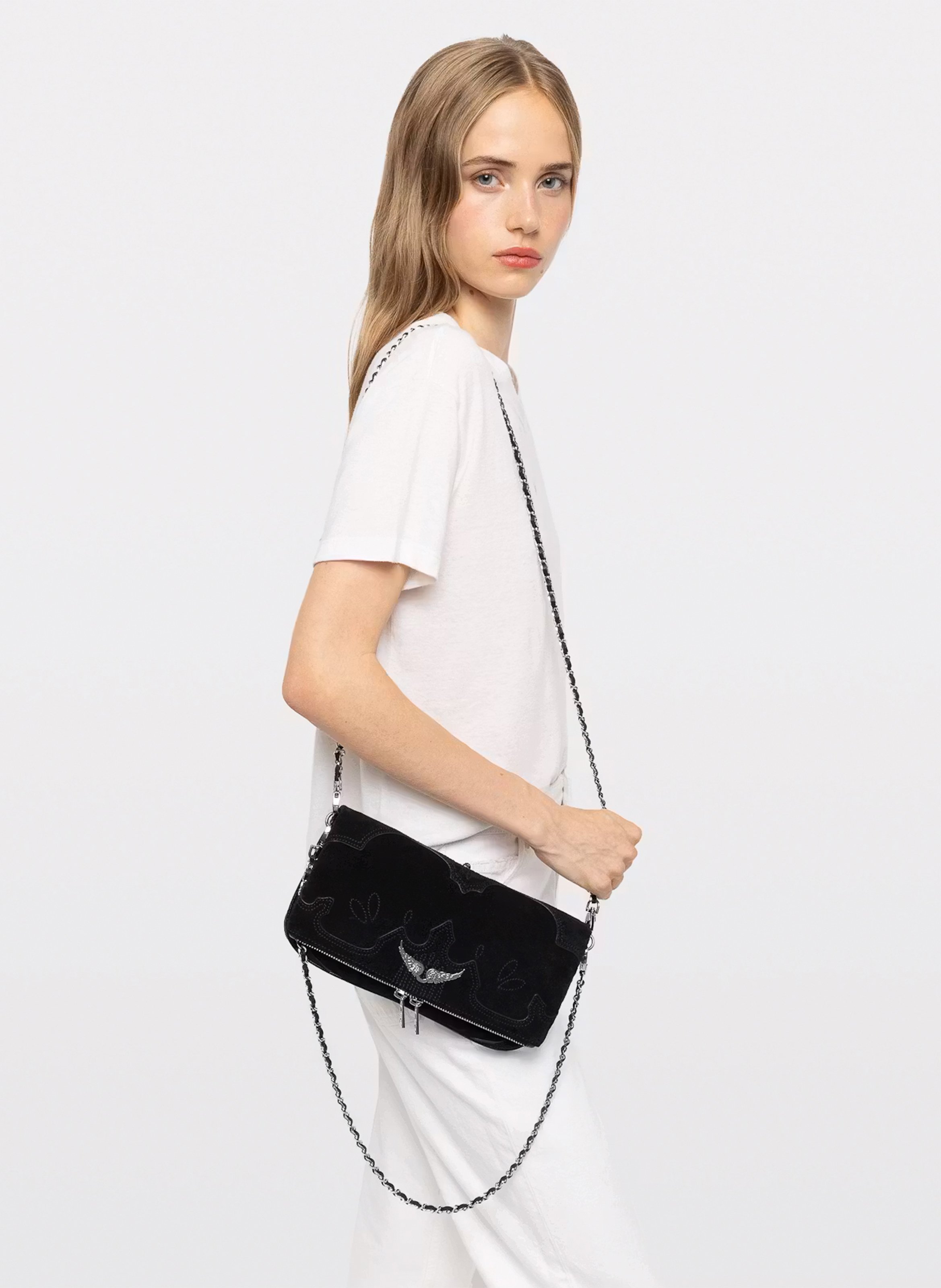 Sac bandoulière en cuir velours rock ZADIG&VOLTAIRE Noir