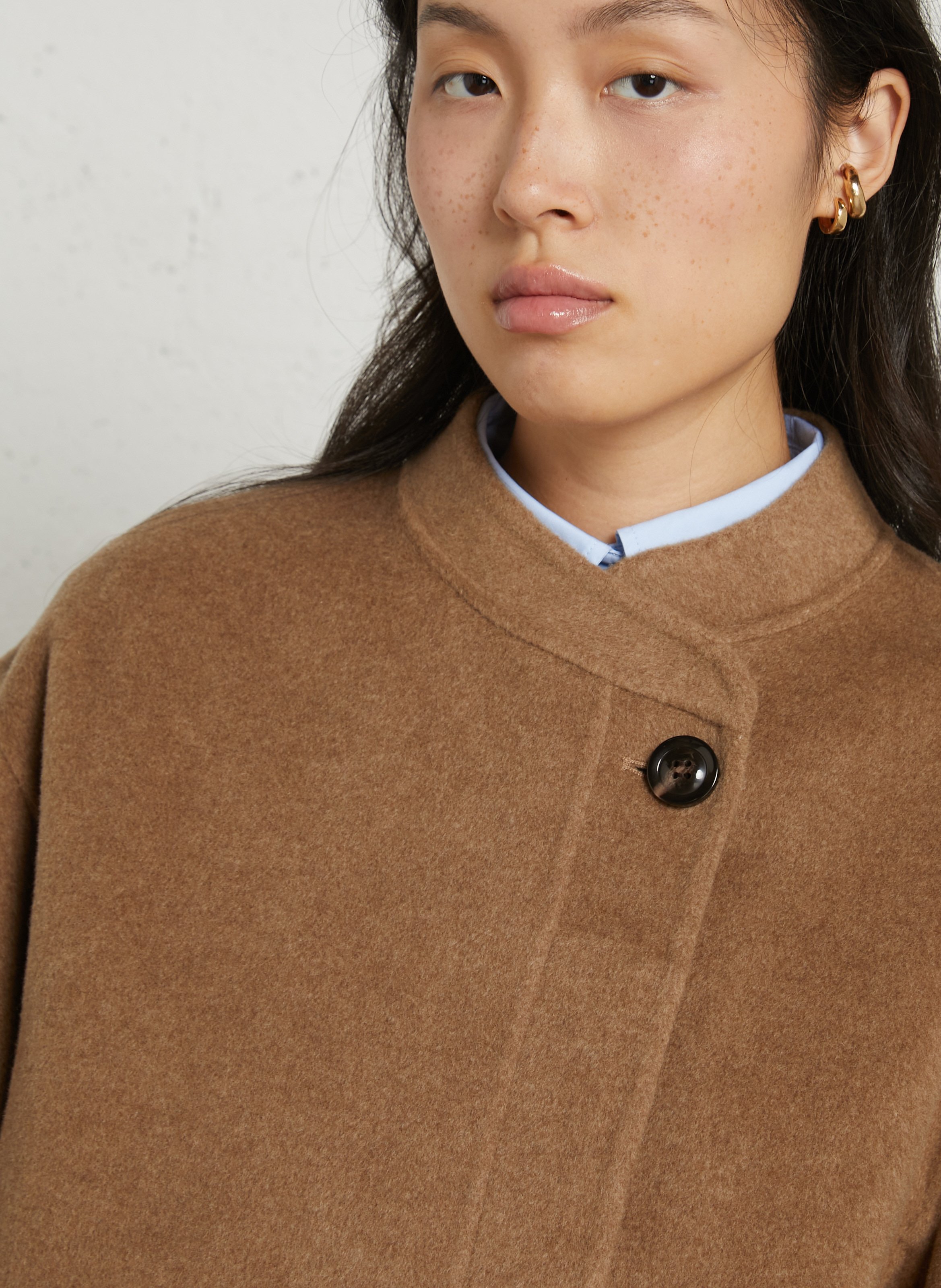 Manteau ample col rond en laine et cachemire windsor SOEUR Marron
