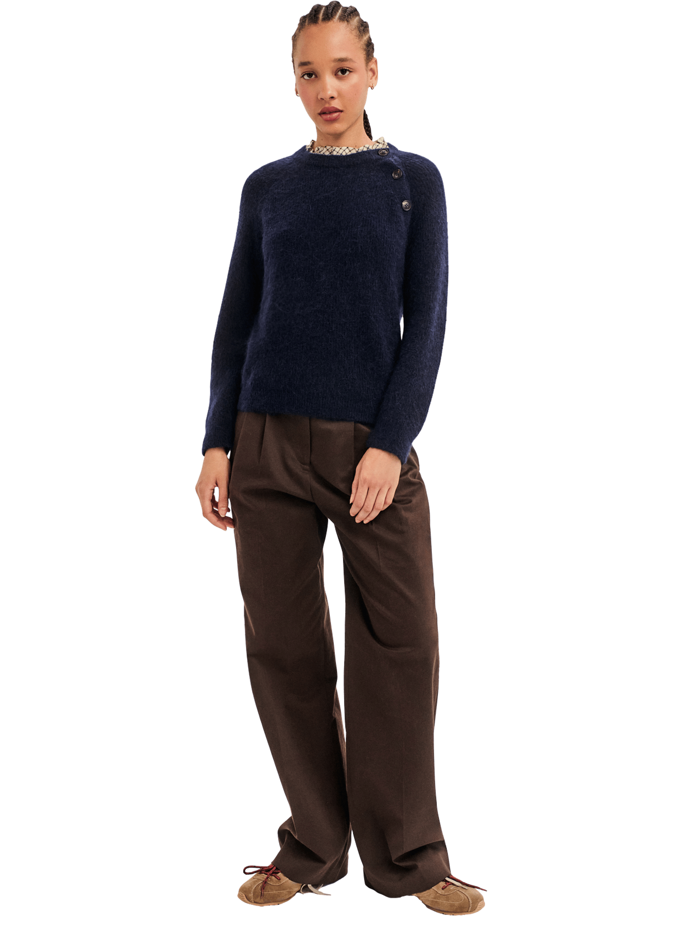 Pull en mohair à boutons et col brodé - ryla PABLO Bleu