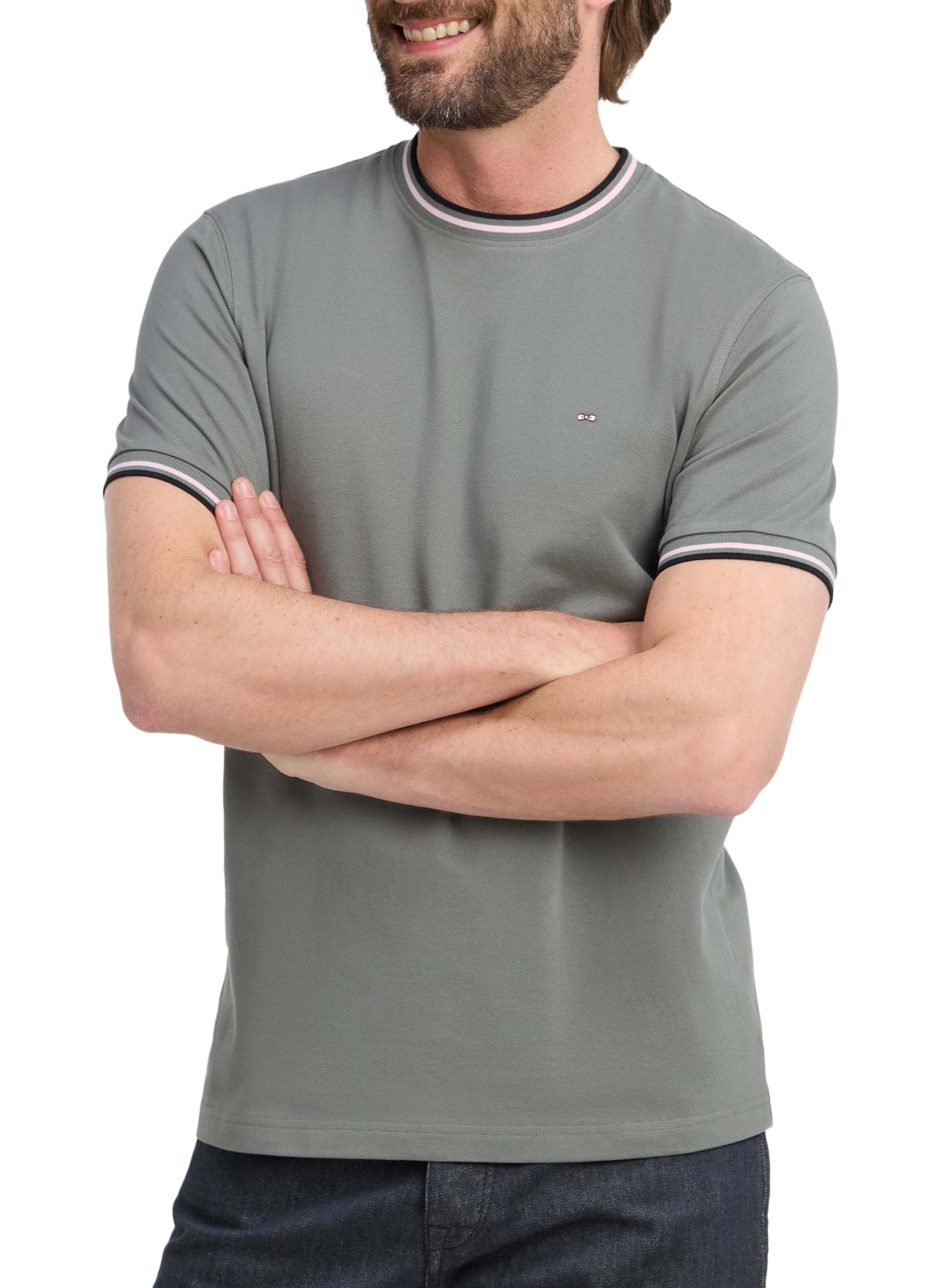 Tee-shirt col rond en coton | Kaki EDEN PARK Heren