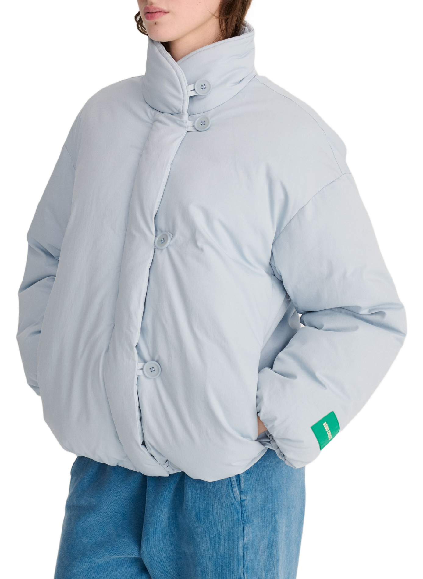 Plain oversized puffer jacket with stand-up collar BOBO CHOSES Blue