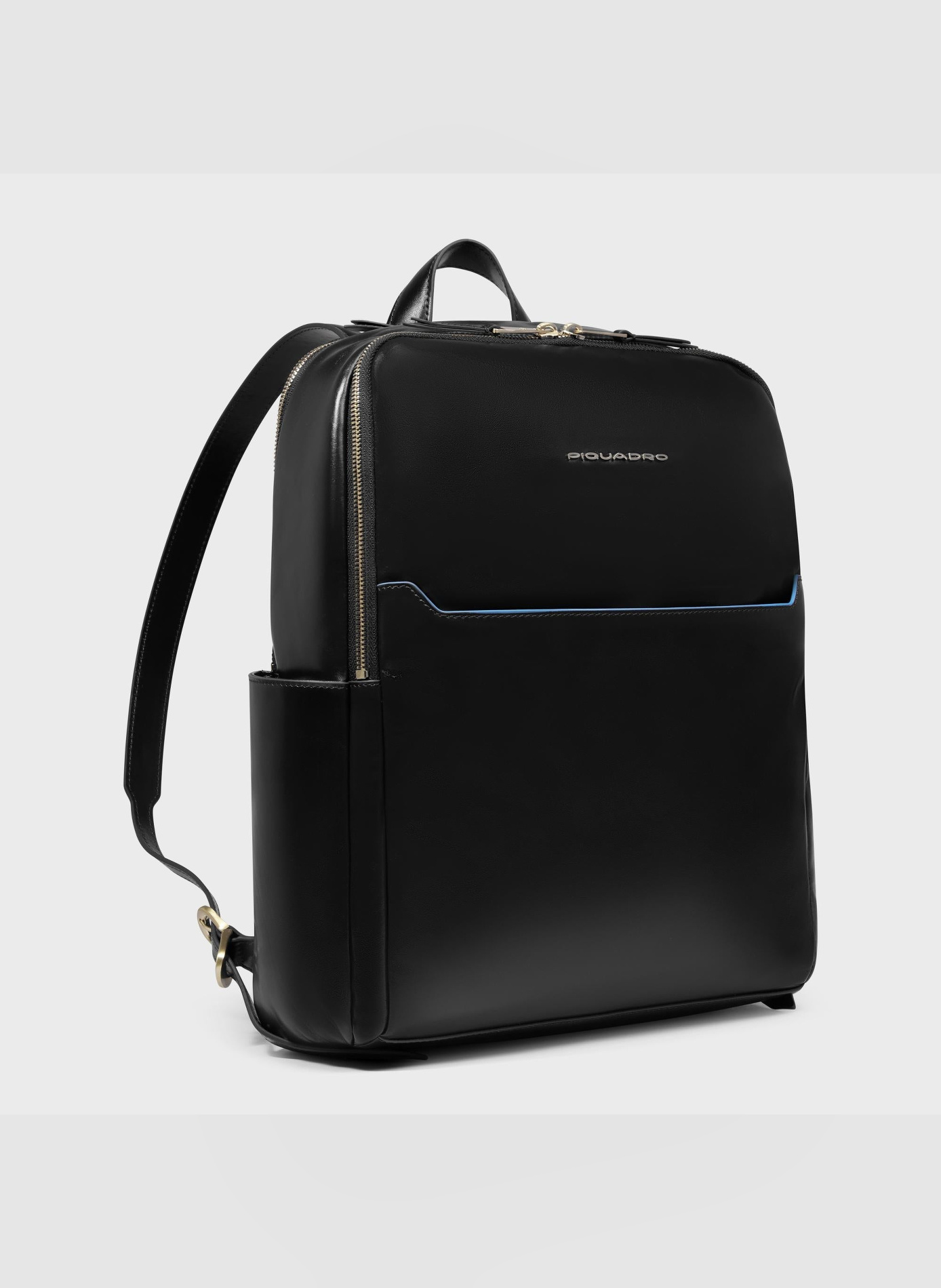 Leather laptop backpack 14" blue square PIQUADRO Black