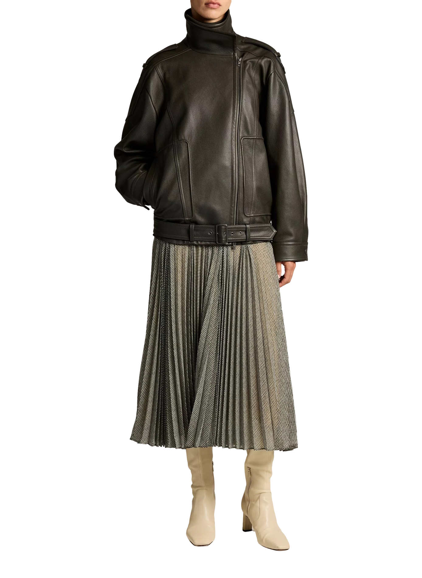 Veste de motard oversize en cuir VINCE Vert