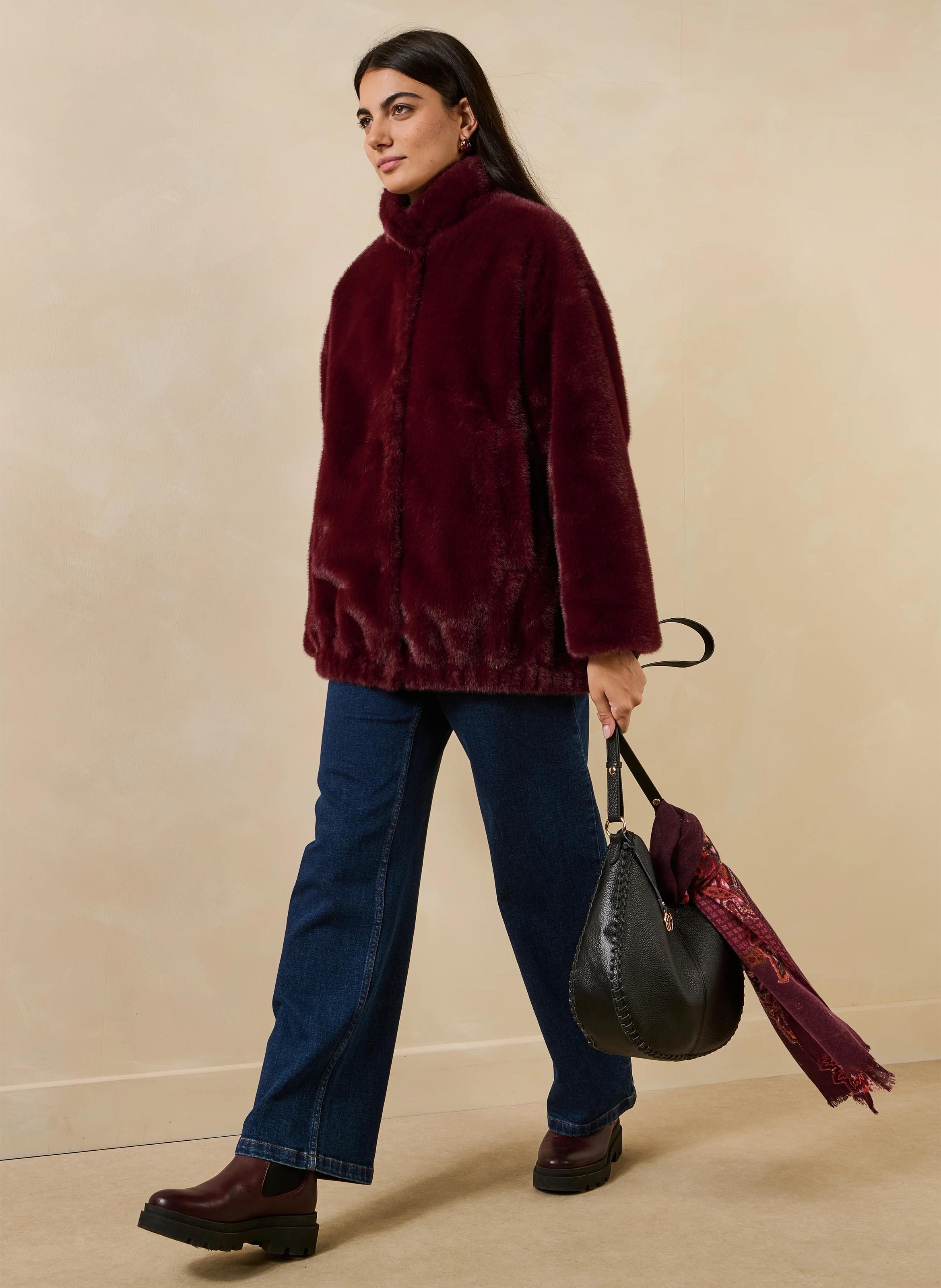 Jas van imitatiebont LA FEE MARABOUTEE Rood