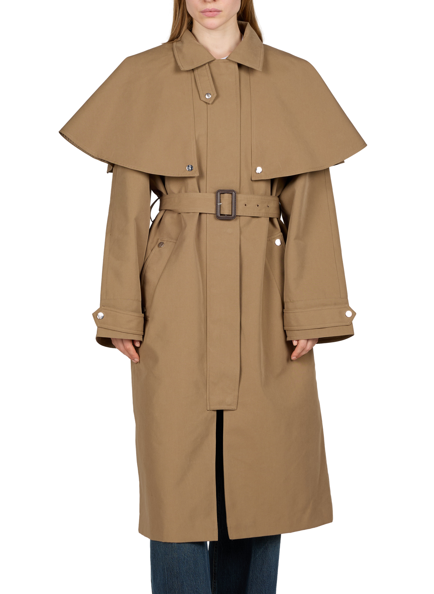 Long plain belted oversized trench coat BERENICE Brown