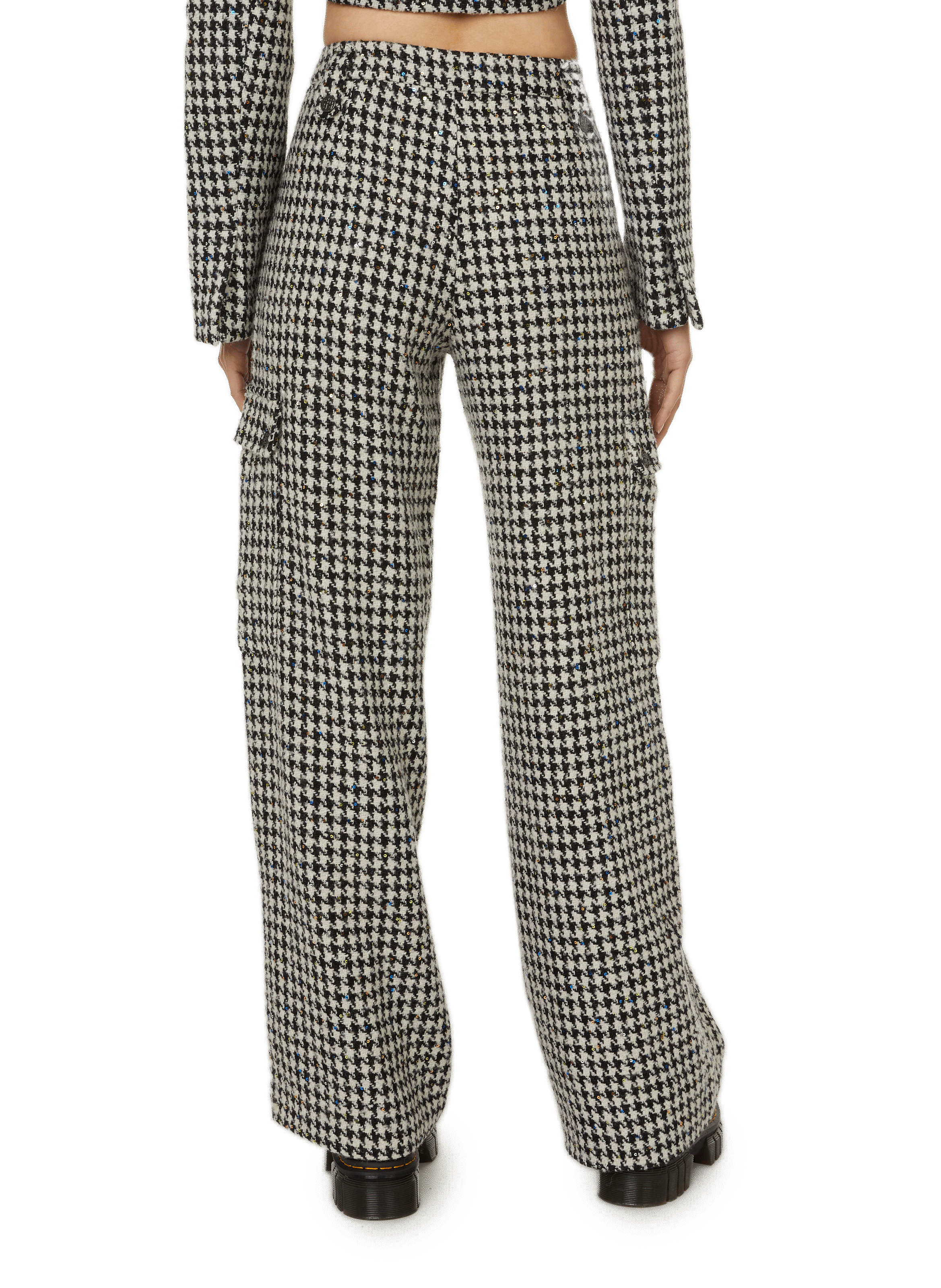 Pantalon large pied de poule et sequins en laine vierge mélangée ROTATE Noir