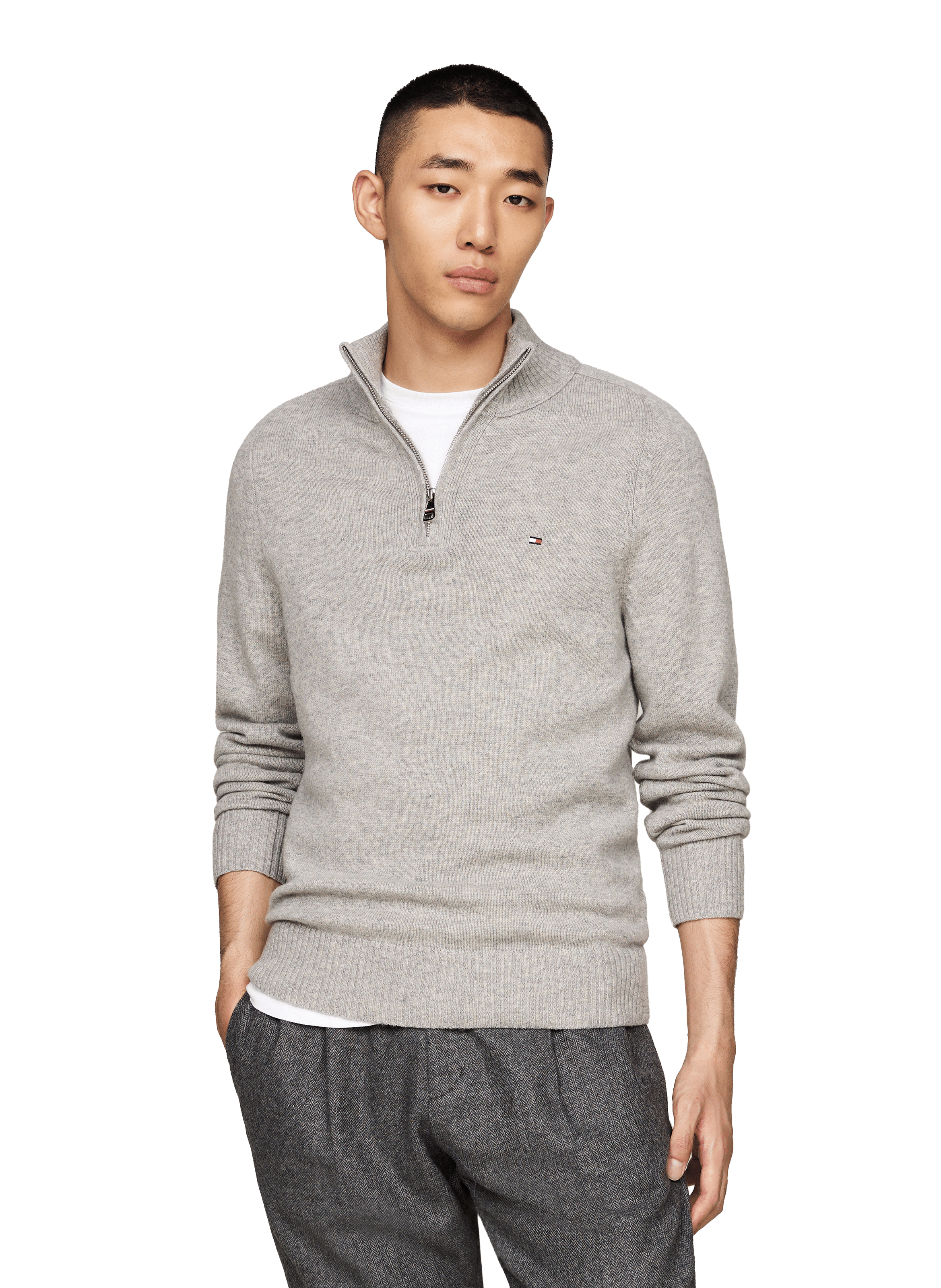 TOMMY HILFIGER Pull à col zippé en laine  Gris