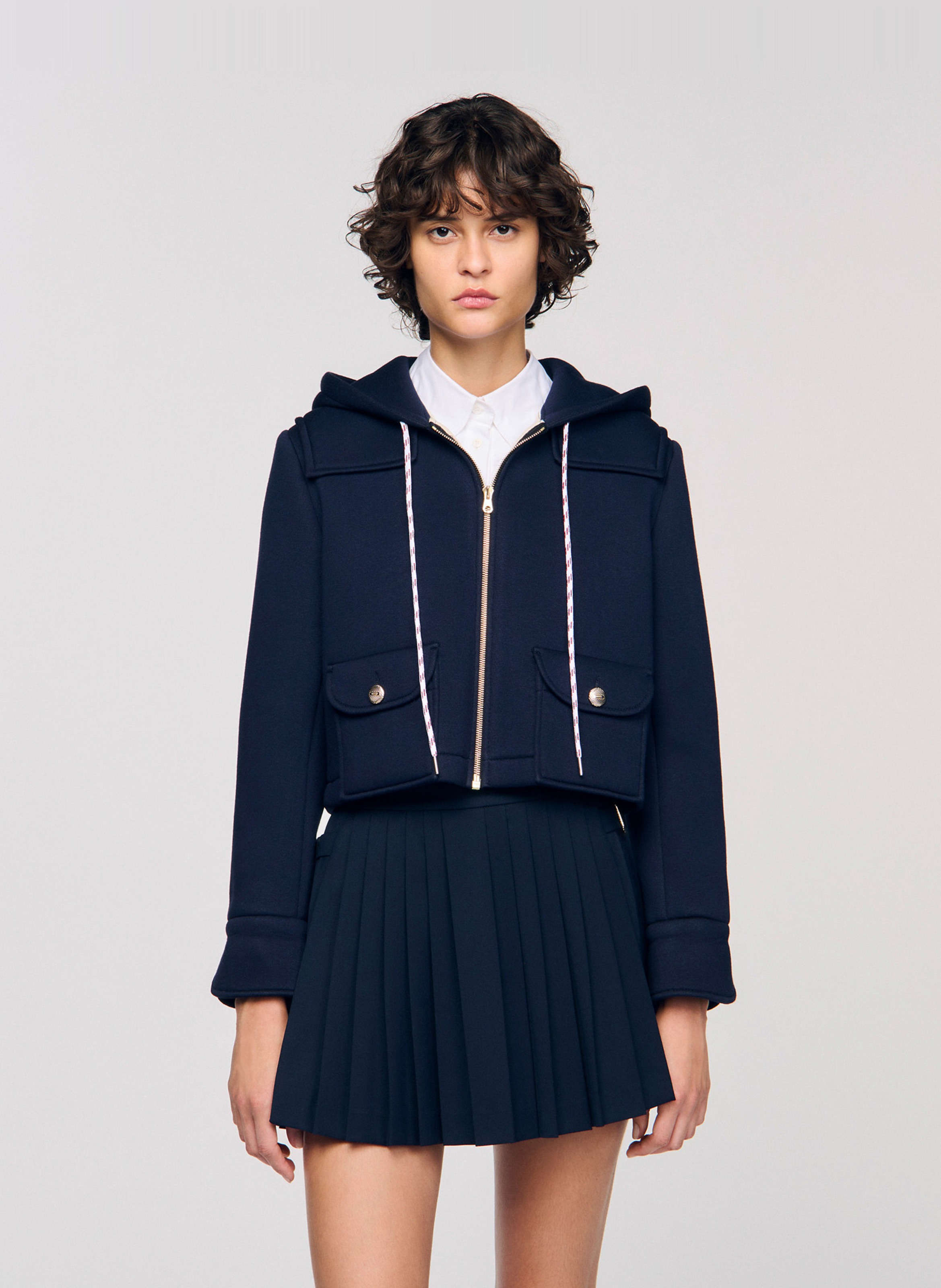 Blouson court zippé à capuche SANDRO Bleu