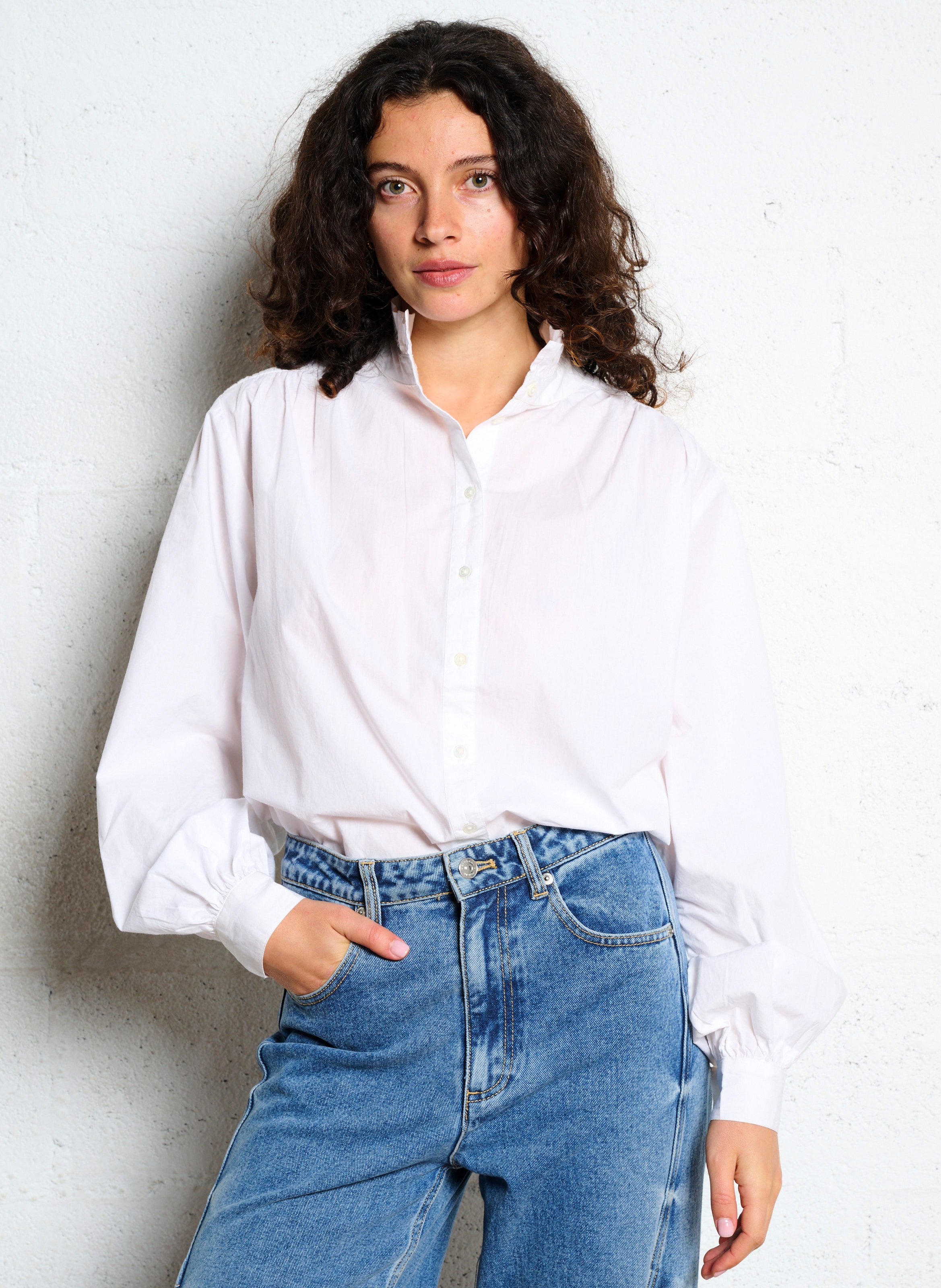 Blouse col montant unie en coton sia MAISON 123 Blanc