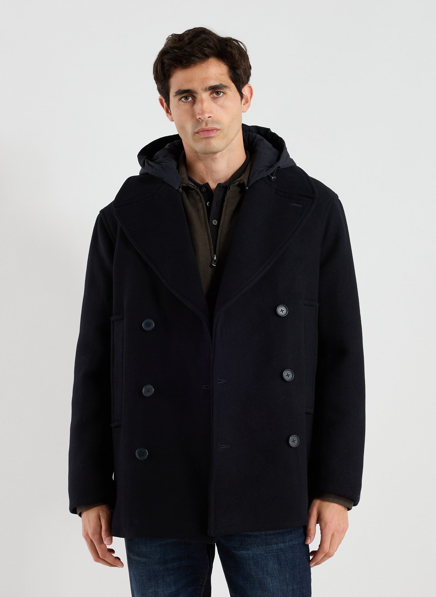ARMANI EXCHANGE Jacket with tailored collar in blended virgin wool Blue