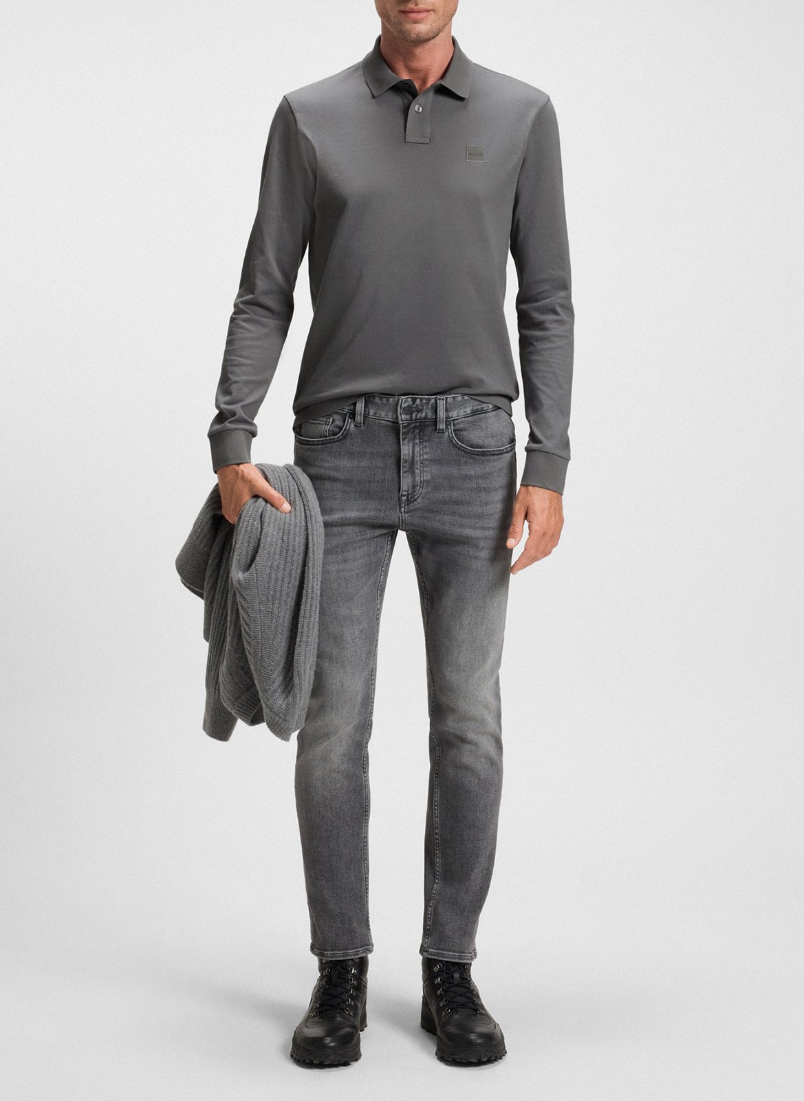 Polo à manches longues regular-fit en coton mélangé BOSS Argent