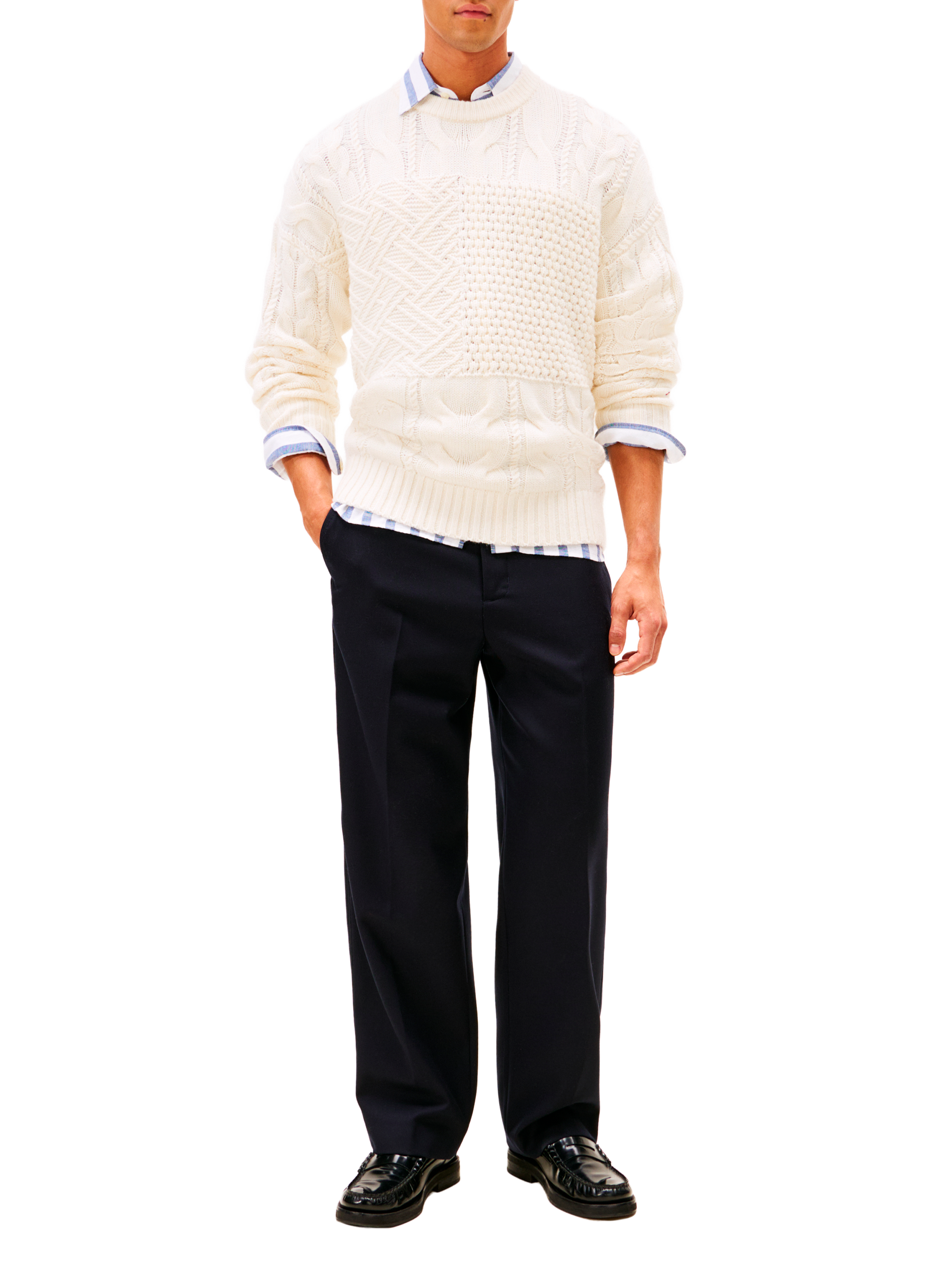 Pull motifs tricotés en laine mélangée TOMMY HILFIGER Beige