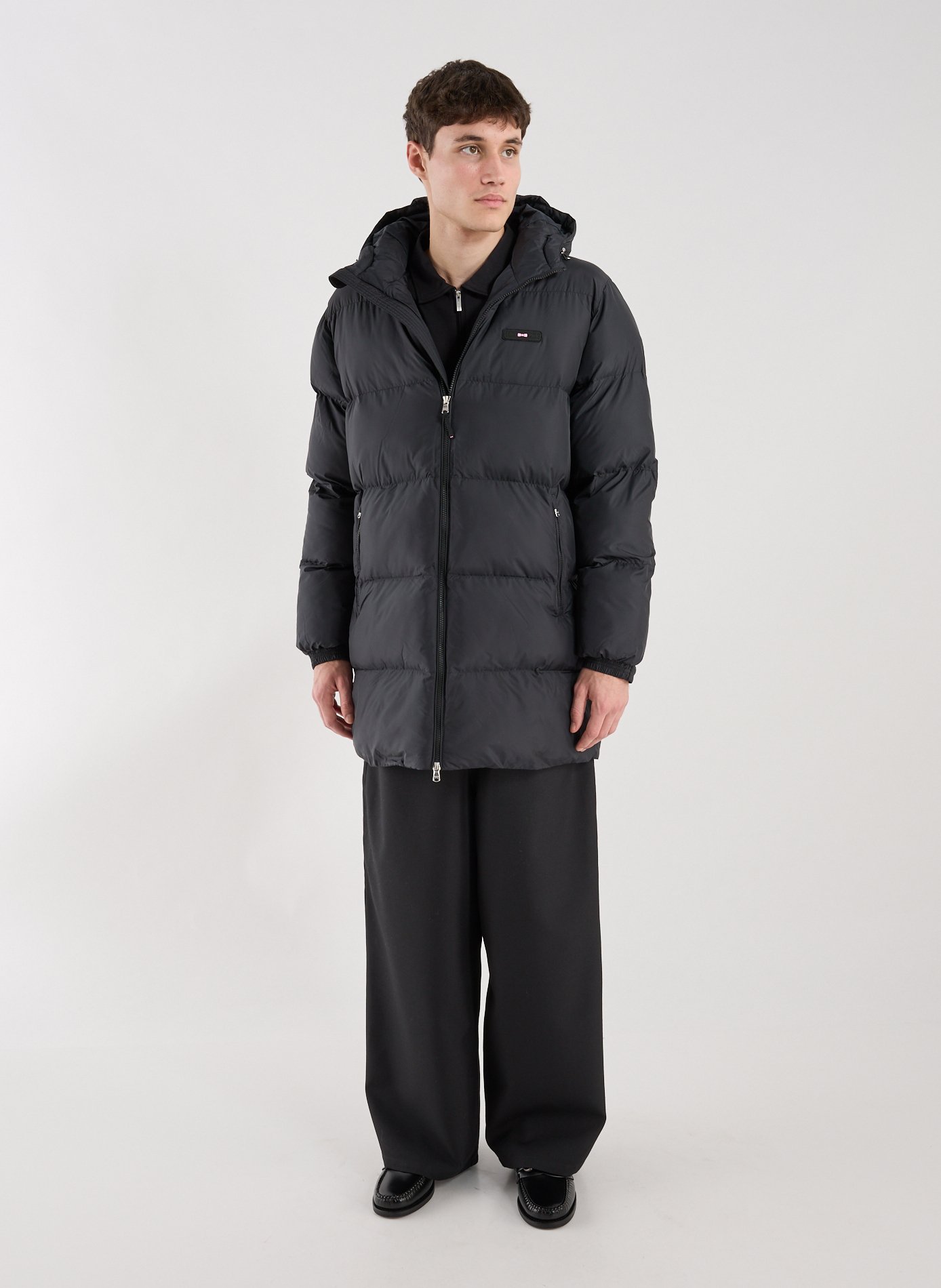 Long black quilted hooded puffer coat EDEN PARK Black