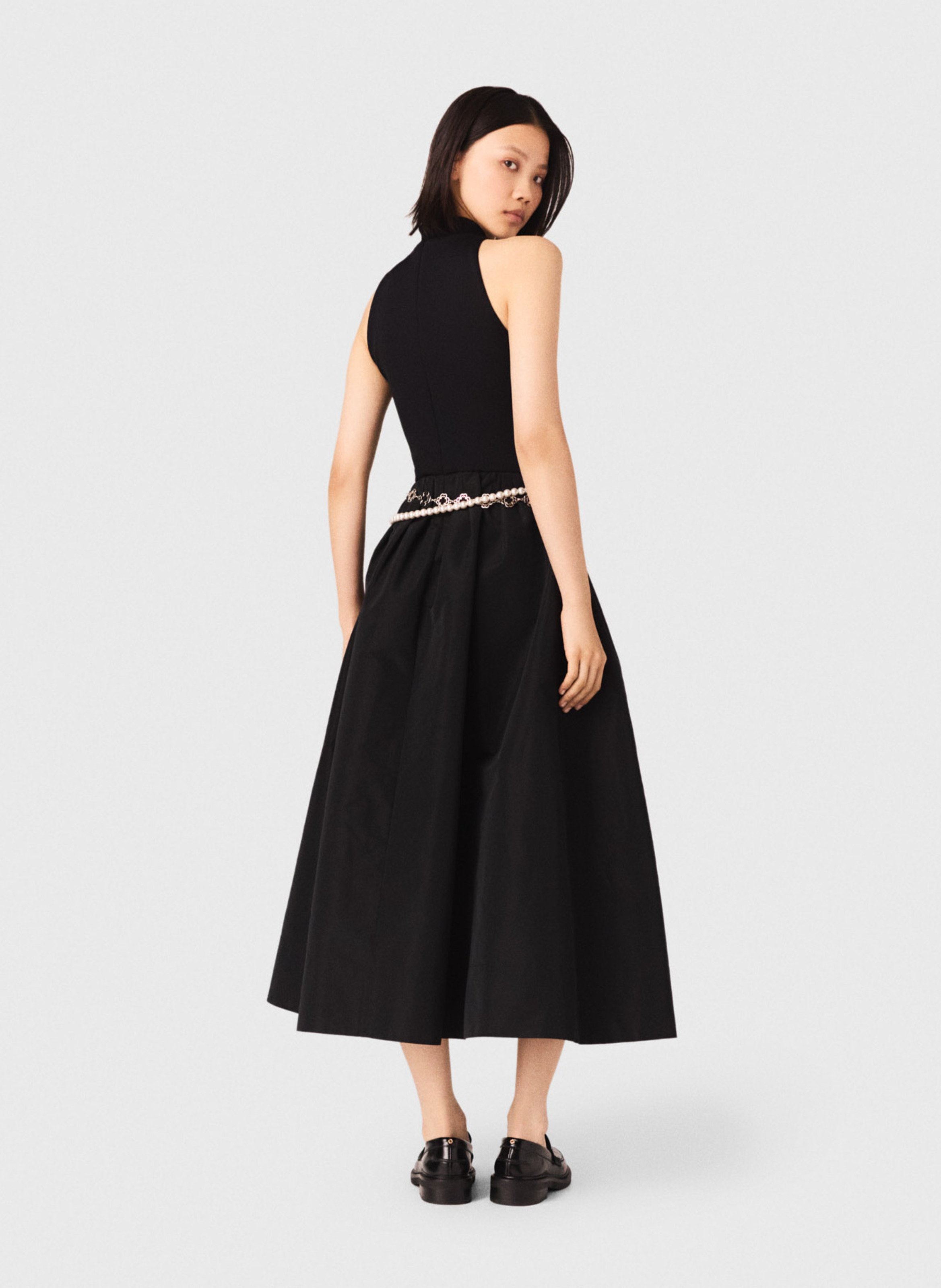 Robe midi évasée col montant MAJE Noir