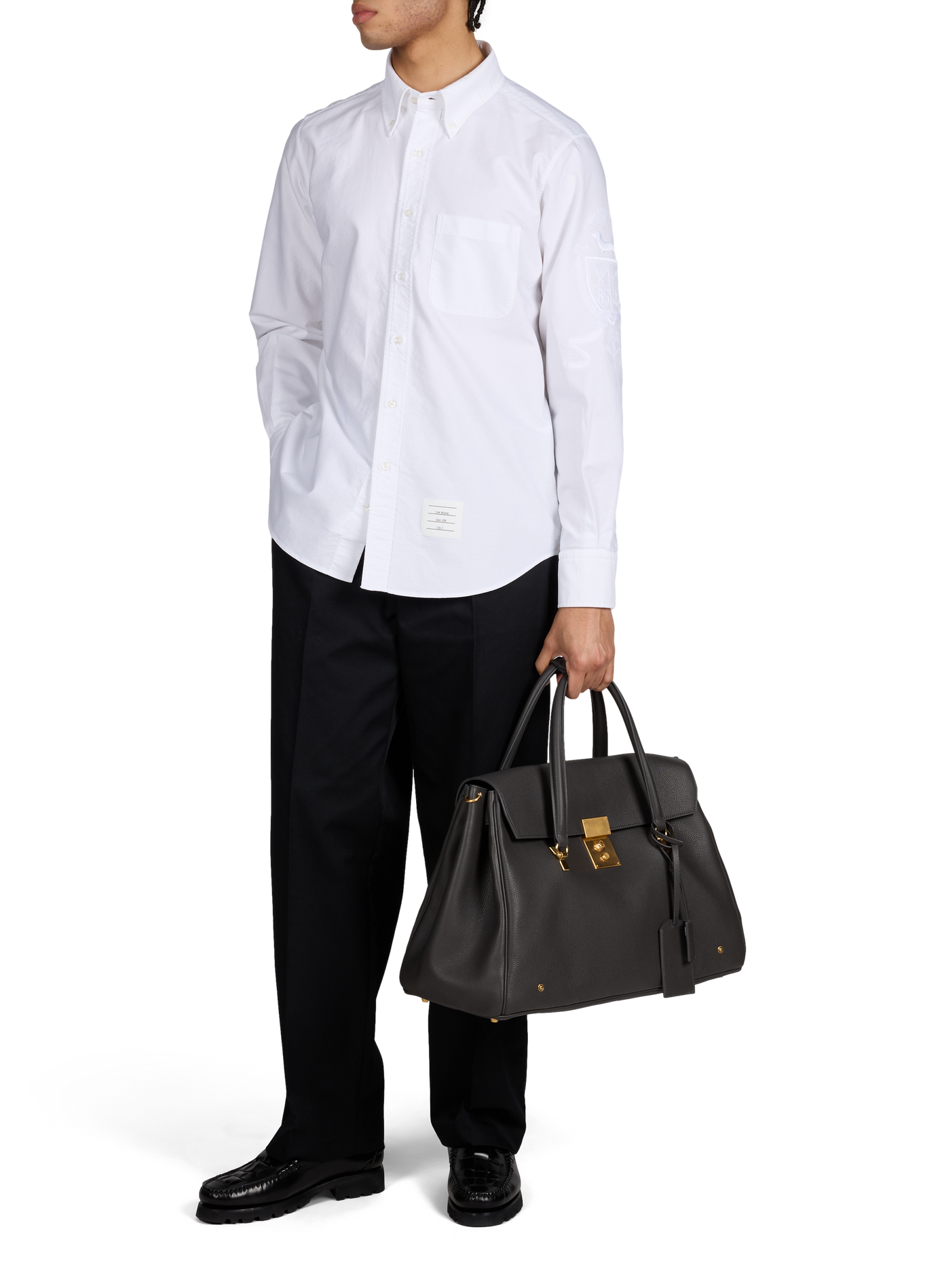 Chemise droite unie en coton THOM BROWNE Blanc