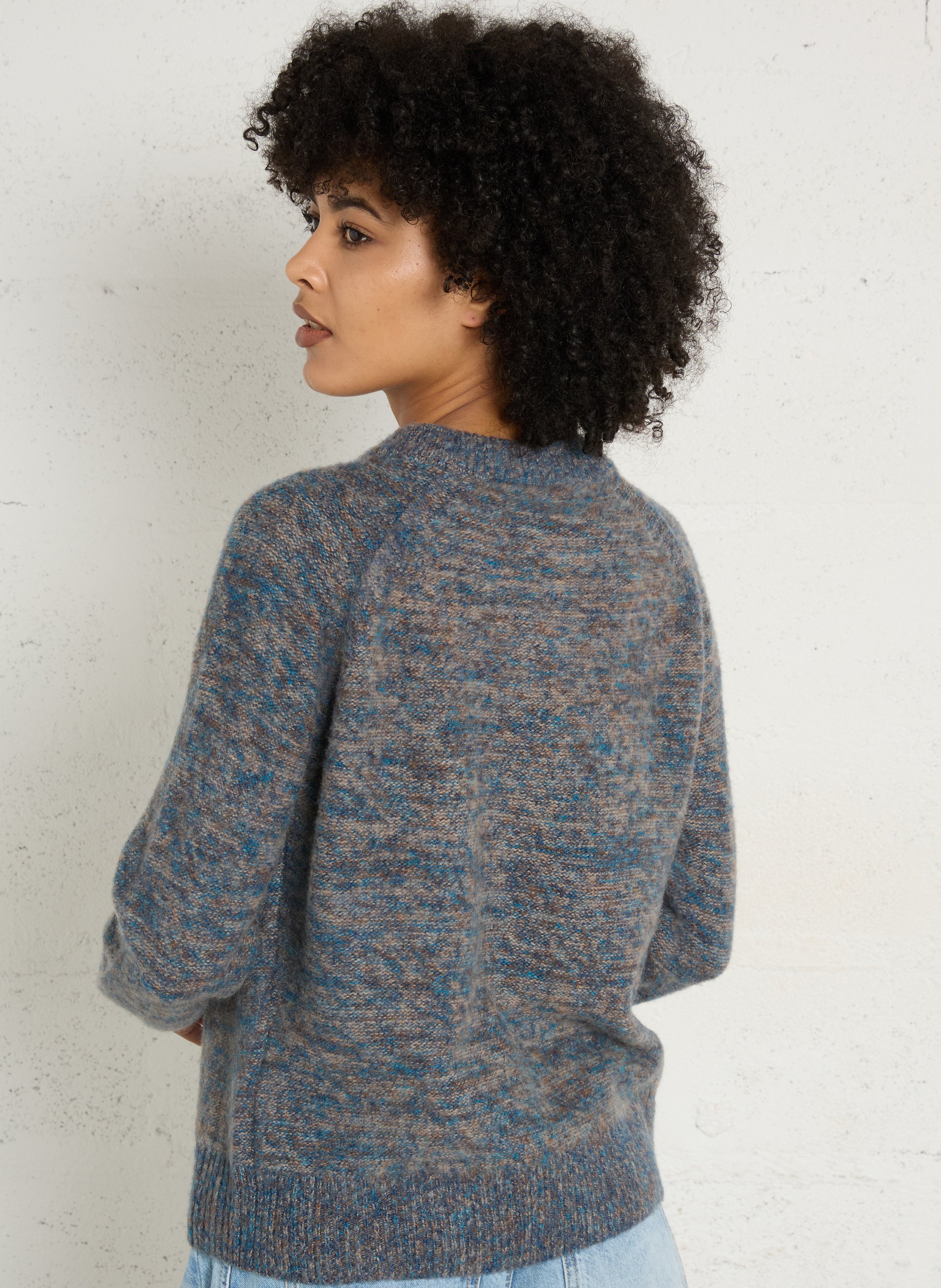 Pull droit col rond chiné en cachemire pearl MAISON 123 Bleu