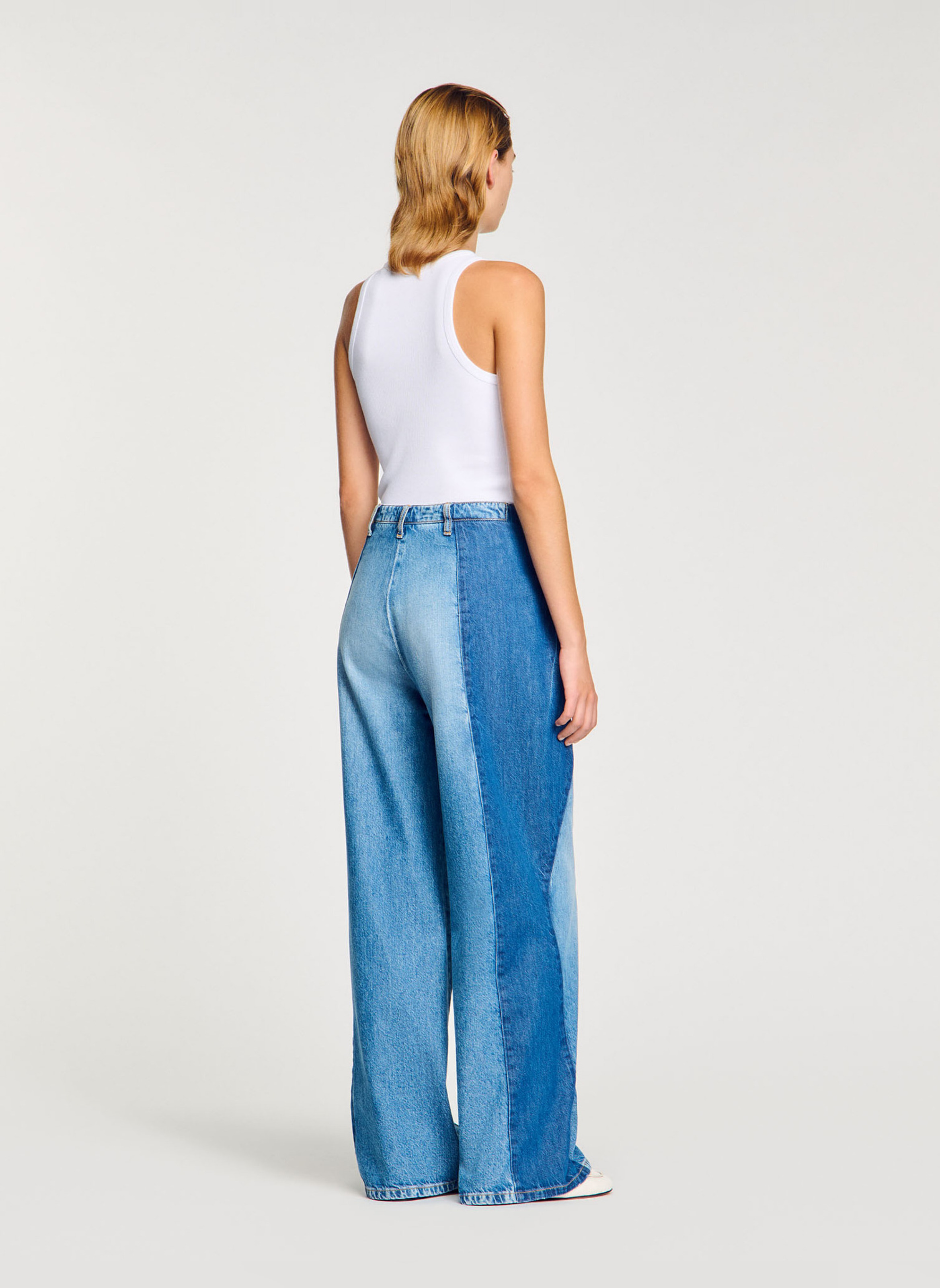 Jean large à empiècements en coton SANDRO Bleu