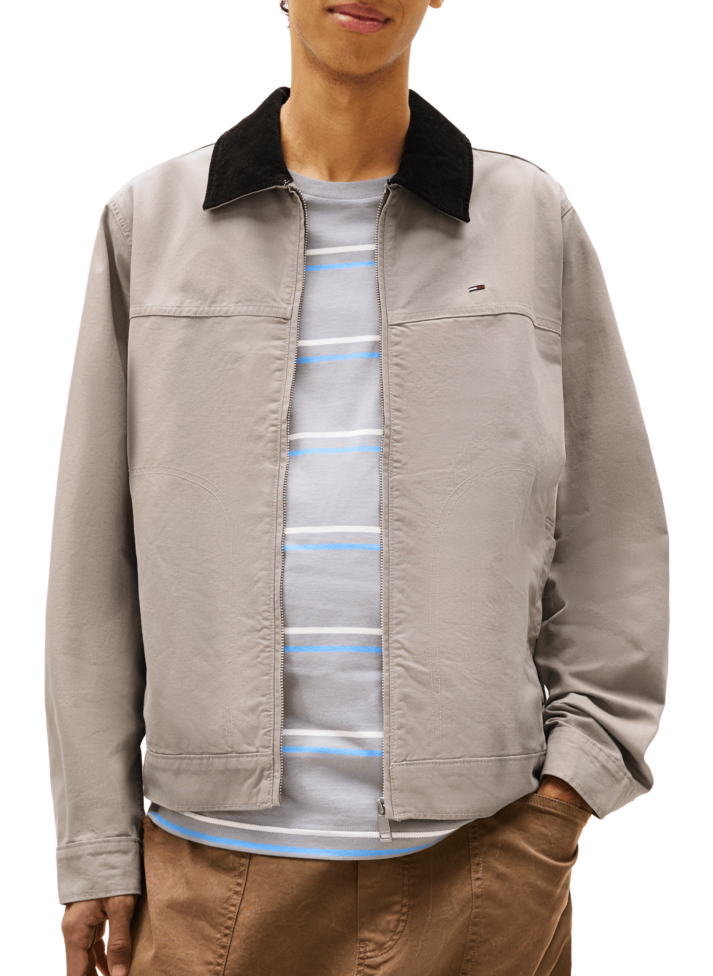 Straight jacket with contrast collar in organic cotton TOMMY HILFIGER Grey