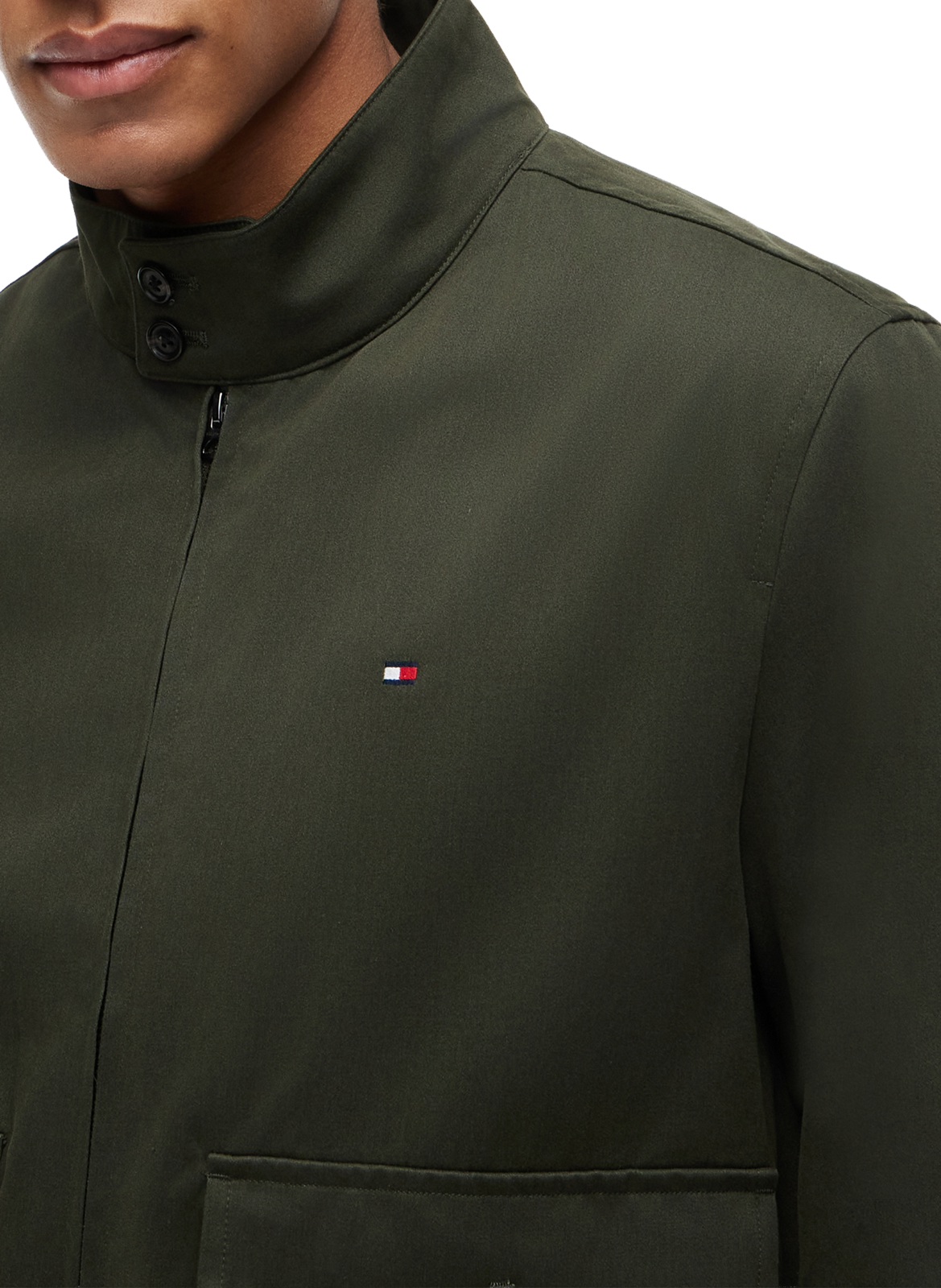 Harrington zip-up jacket with logo patch in blended cotton TOMMY HILFIGER Green