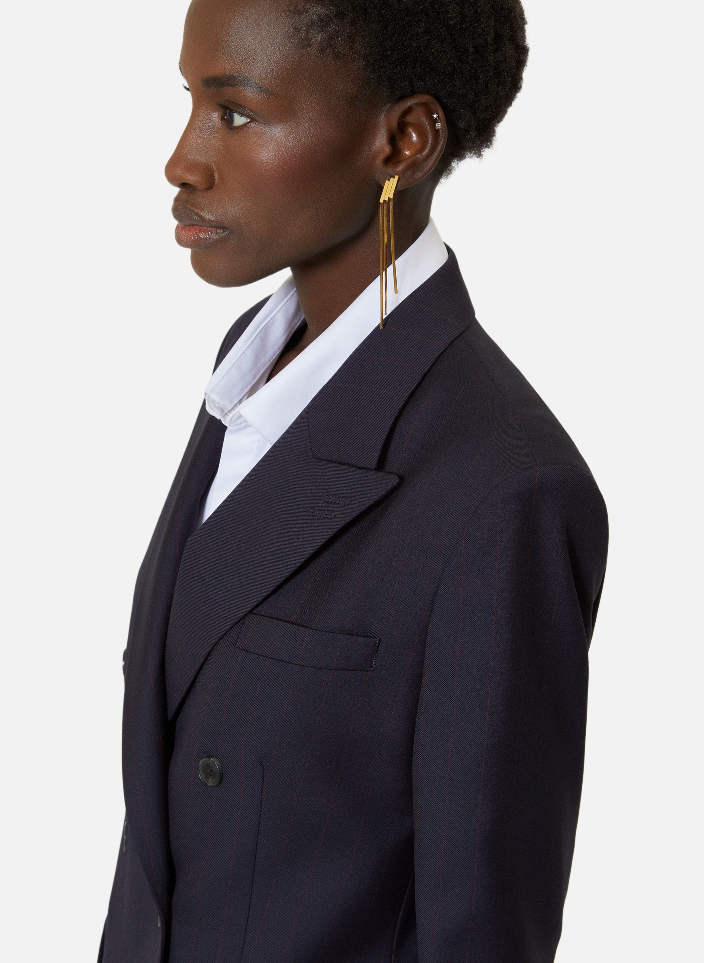 Veste tailleur croisée en laine rayée THE KOOPLES Bleu