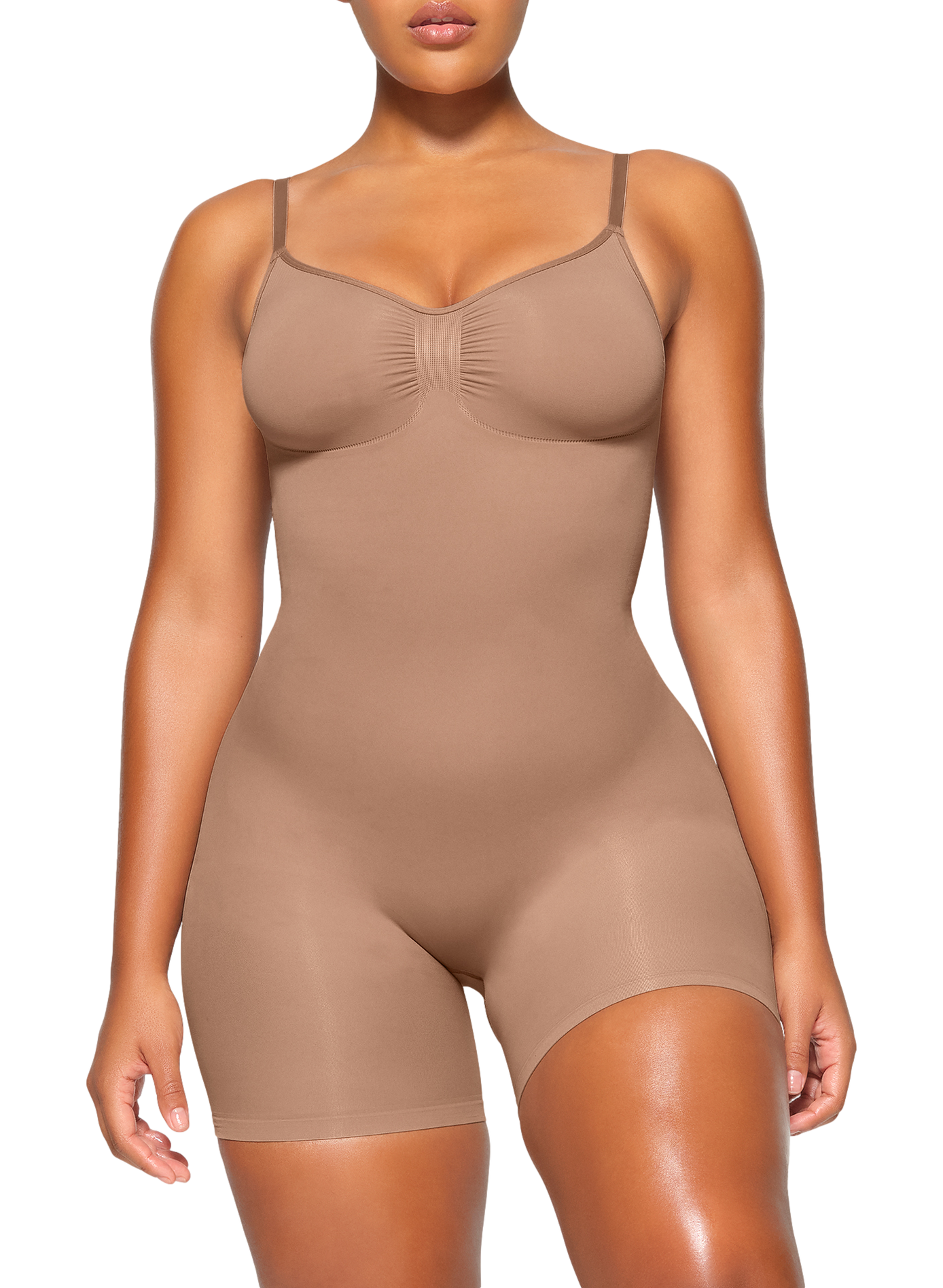 Solid color body shorty with adjustable straps SKIMS Brown
