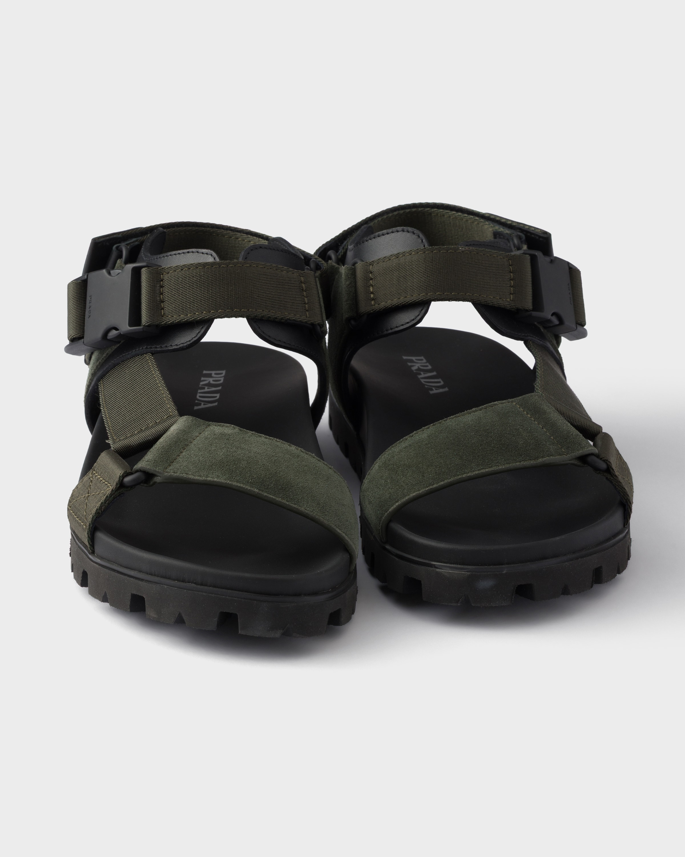 Sandale sportive en veau velours et toile PRADA Vert