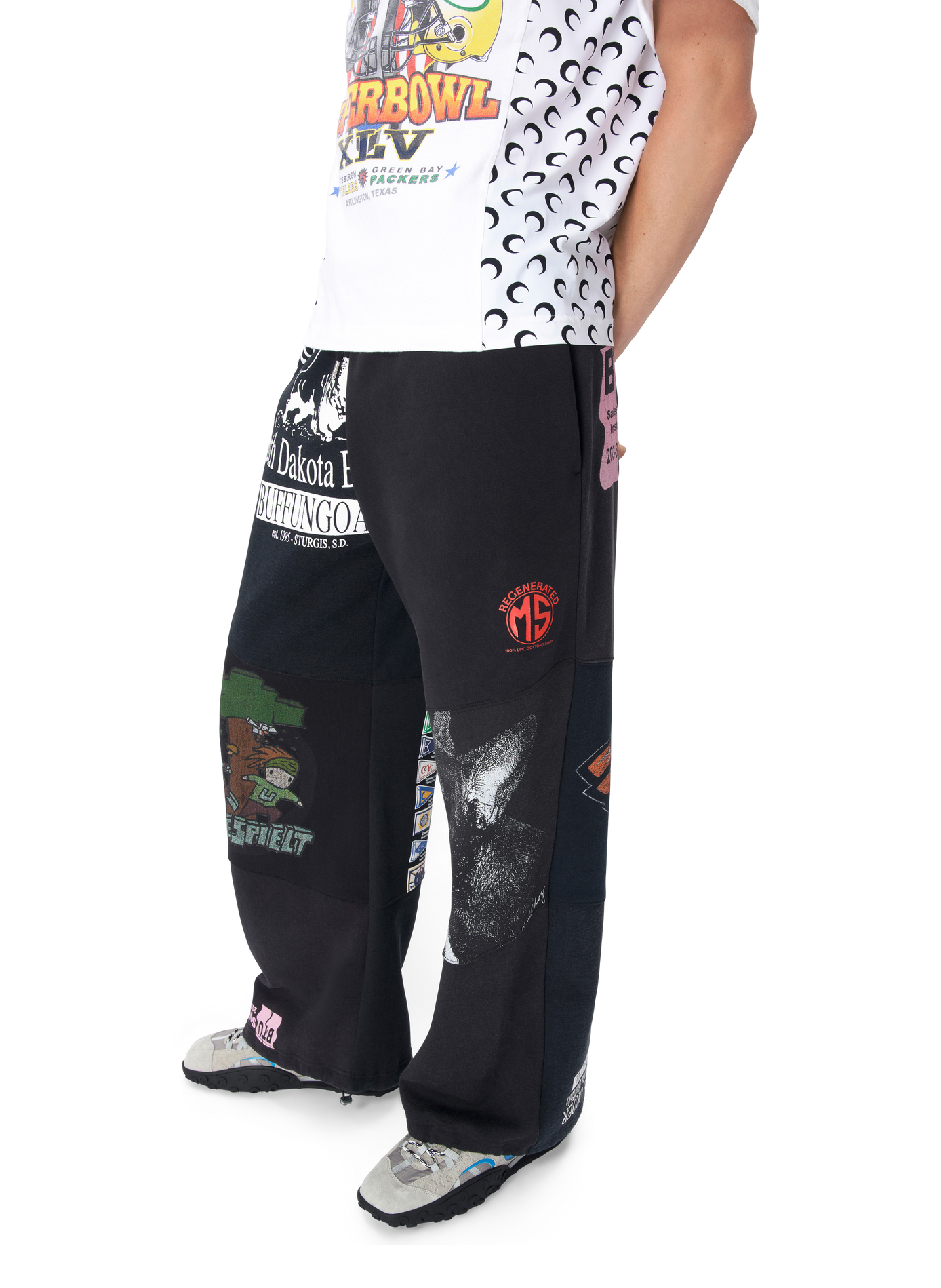 Pantalons de survêtement en molleton graphique upcyclé unisexe MARINE SERRE Noir