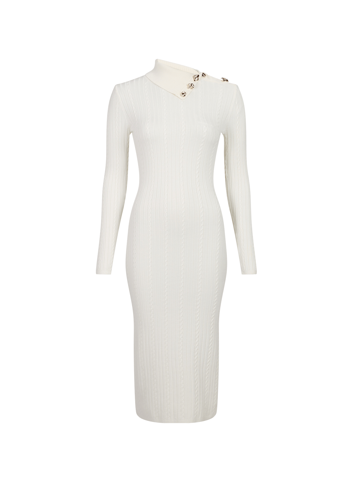 Ribbed midi dress with asymmetrical neckline GUESS Beige