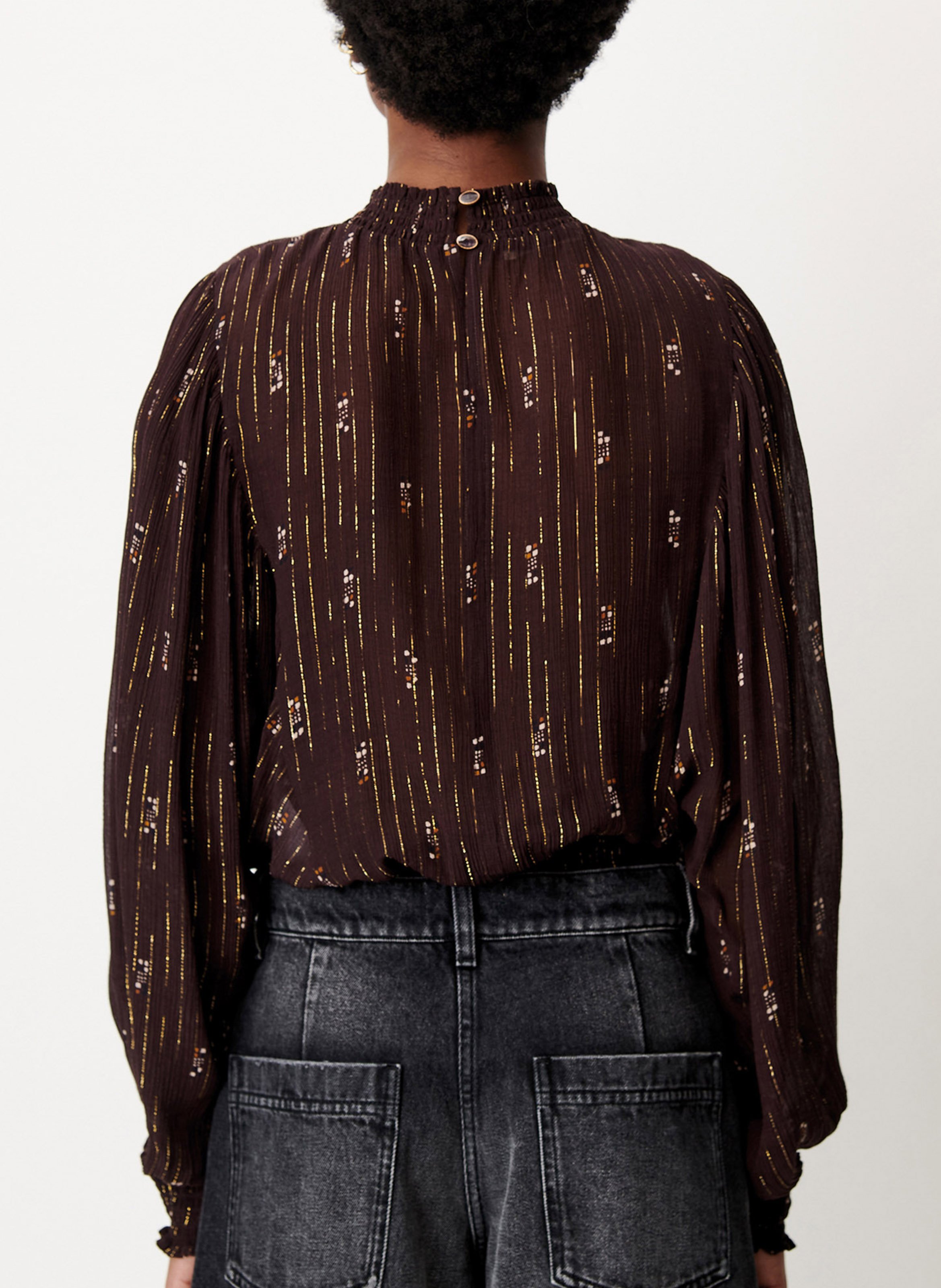 Blouse col montant droite imprimée duchess SESSUN Marron