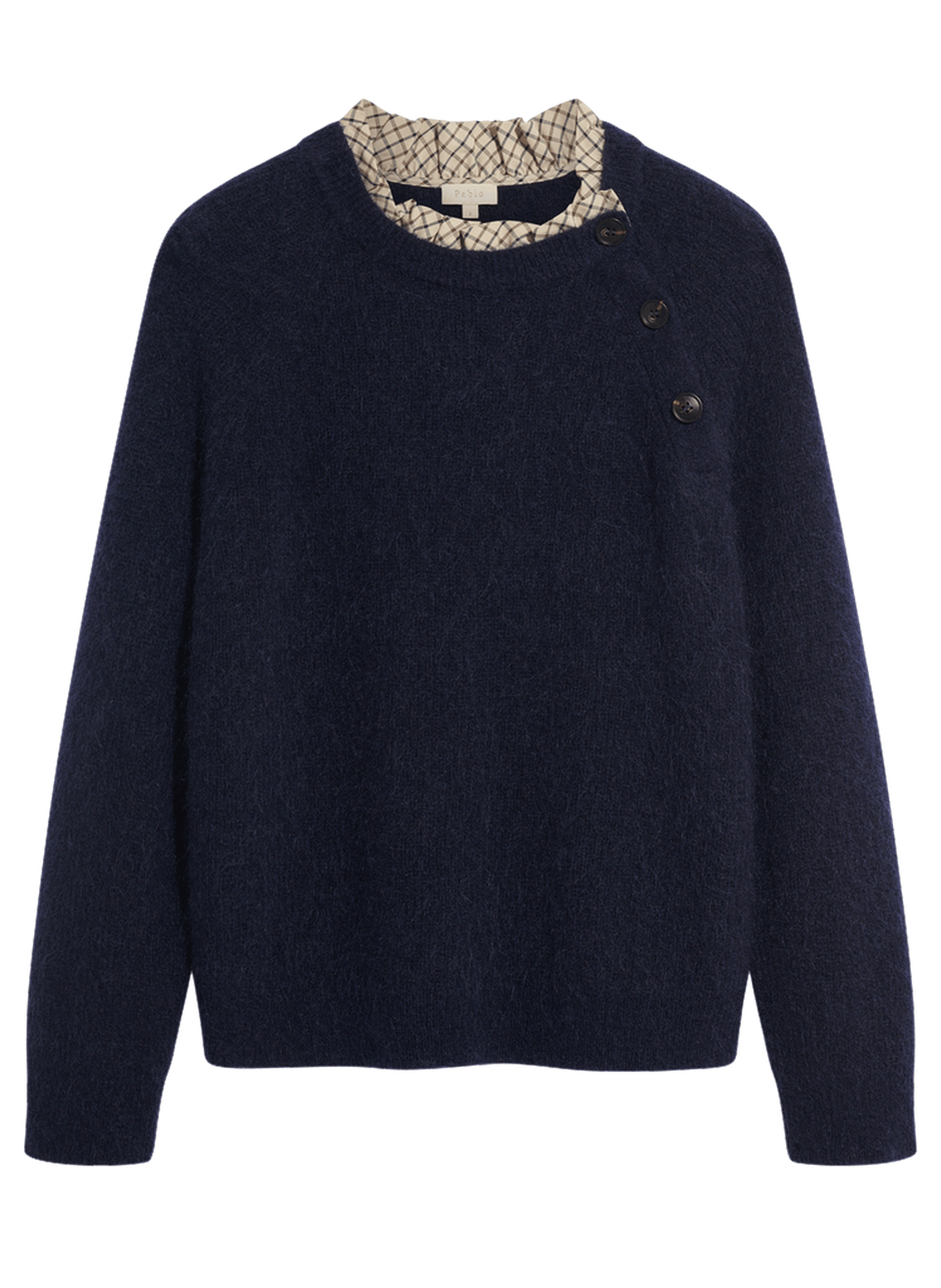 Pull en mohair à boutons et col brodé - ryla PABLO Bleu
