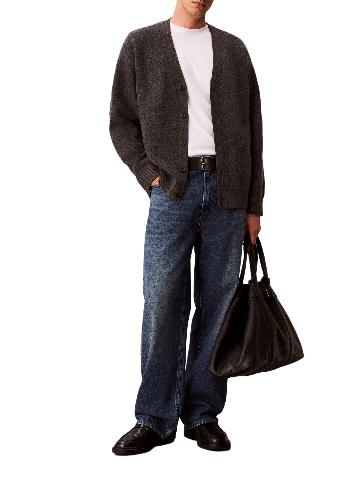 Straight-fit cardigan in a wool blend CALVIN KLEIN Grey