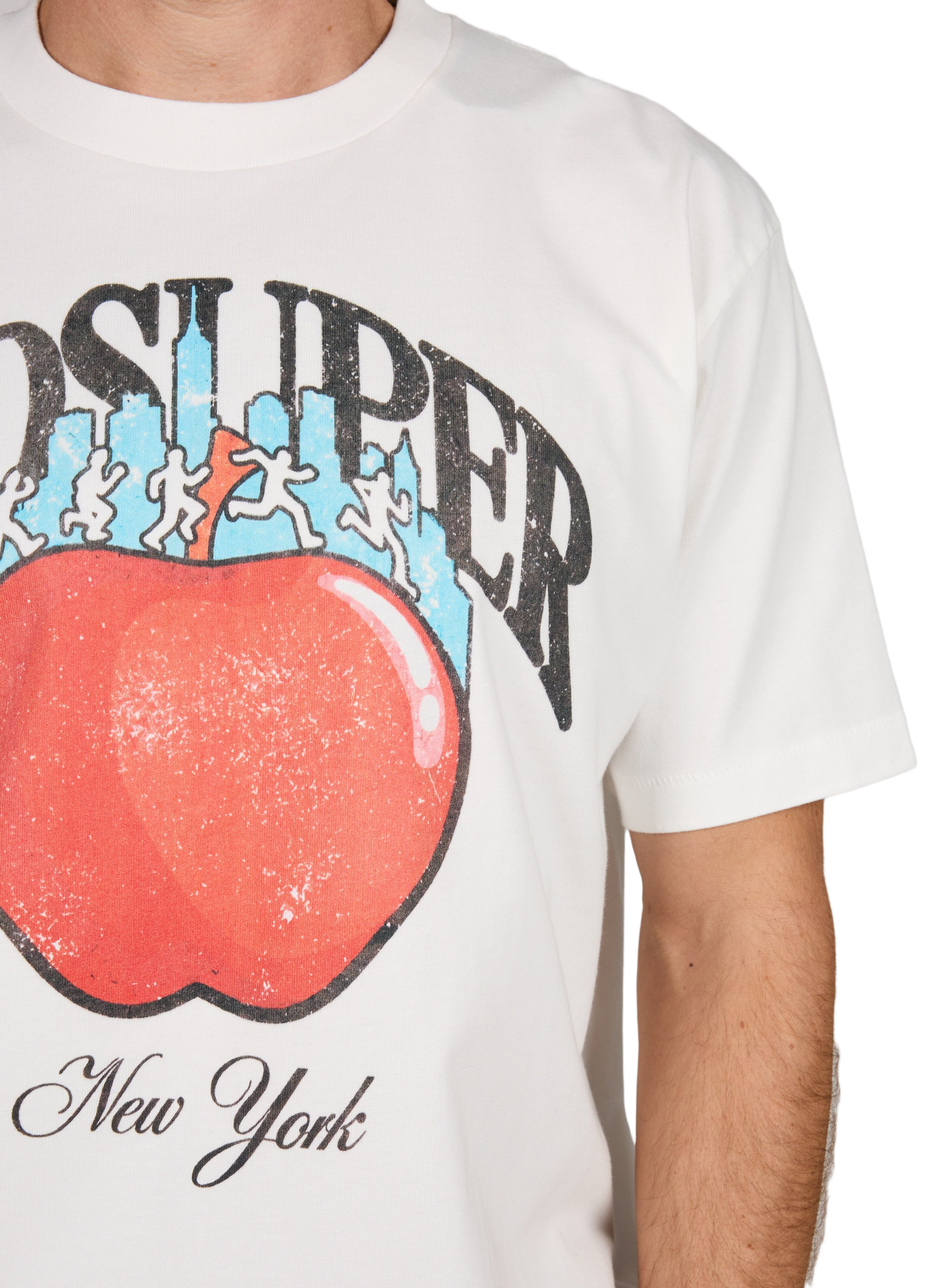 Gerader Rundhalsausschnitt bedrucktes Baumwoll-T-Shirt KIDSUPER Weiss