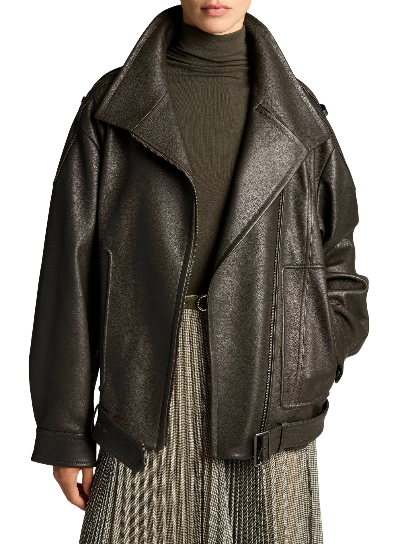 Veste de motard oversize en cuir VINCE Vert