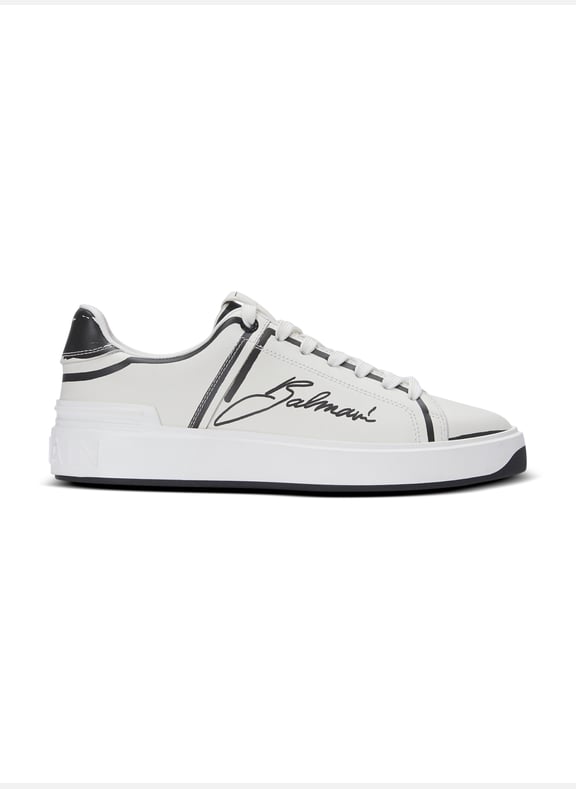Baskets b-court en cuir de veau imprimé Blanc by BALMAIN BALMAIN Baskets b-court en cuir de veau imprimé Blanc