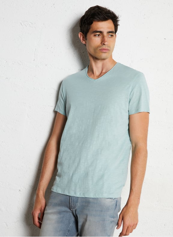 Tee-shirt col v en coton Bleu by IKKS IKKS Tee-shirt col v en coton Bleu