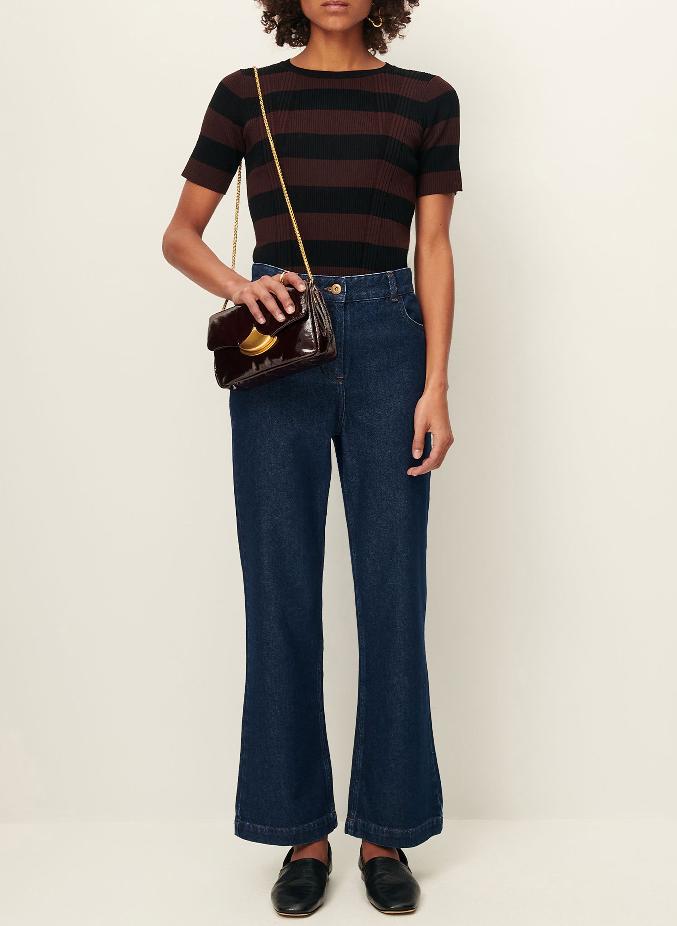 Tee-shirt ajusté en maille rayée regina SESSUN Noir