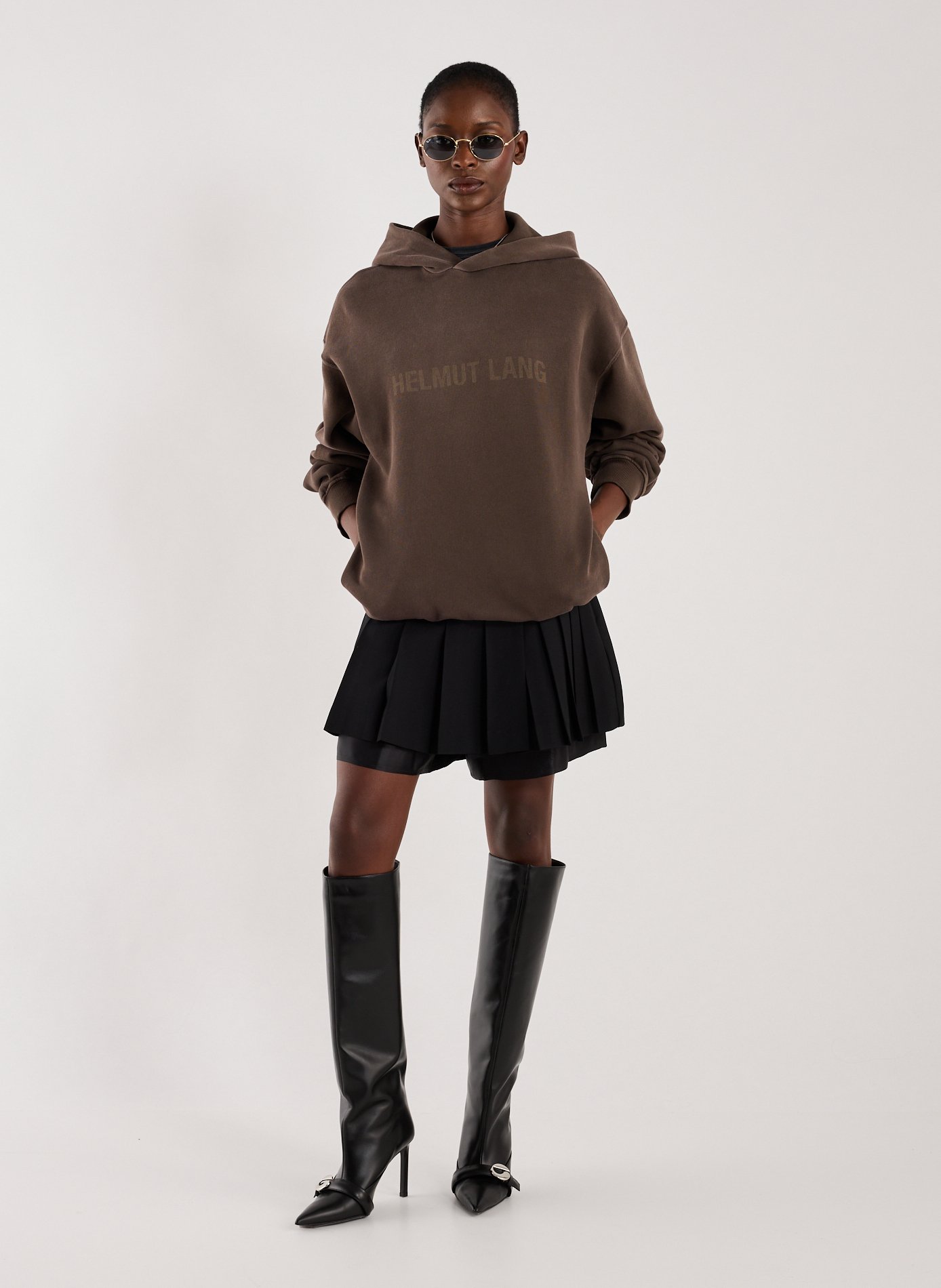 Pleated wool skort HELMUT LANG Black